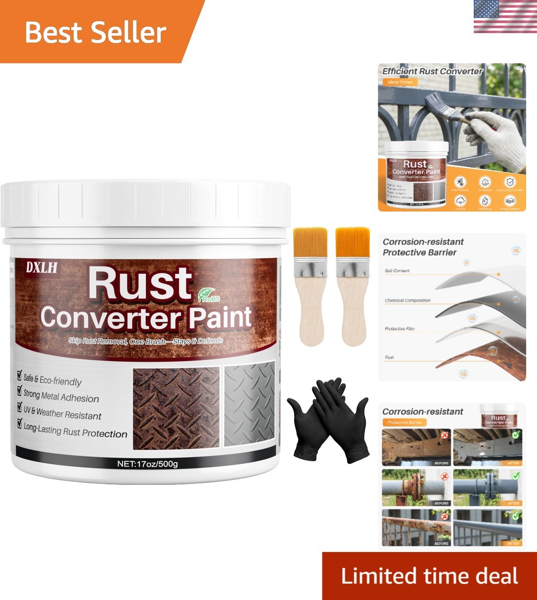 All-in-One 17oz Gray Rust Converter & Metal Primer – Waterproof & UV Resistant