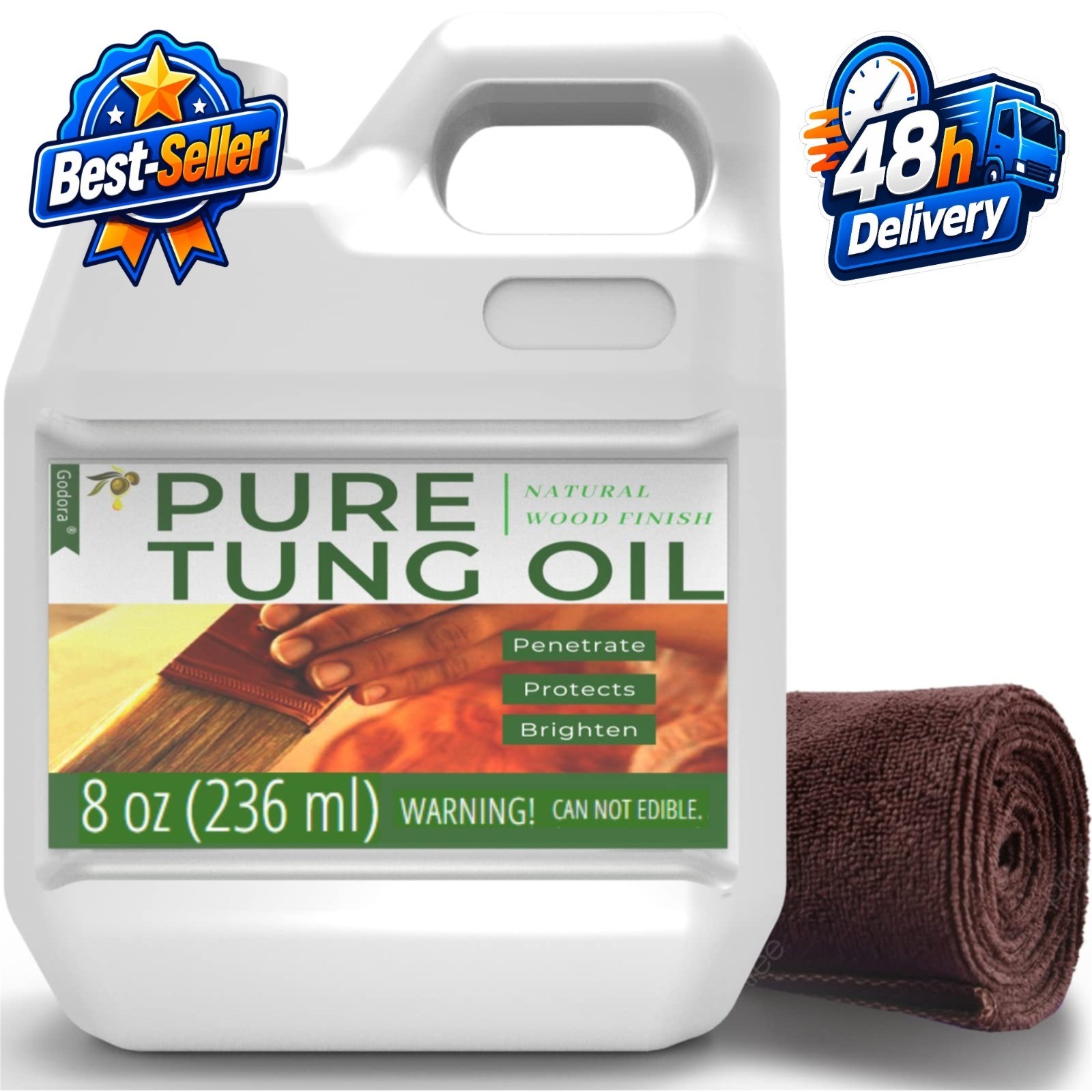 8 oz Pure Tung Oil – Waterproof Wood Sealer for Indoor & Outdoor Use