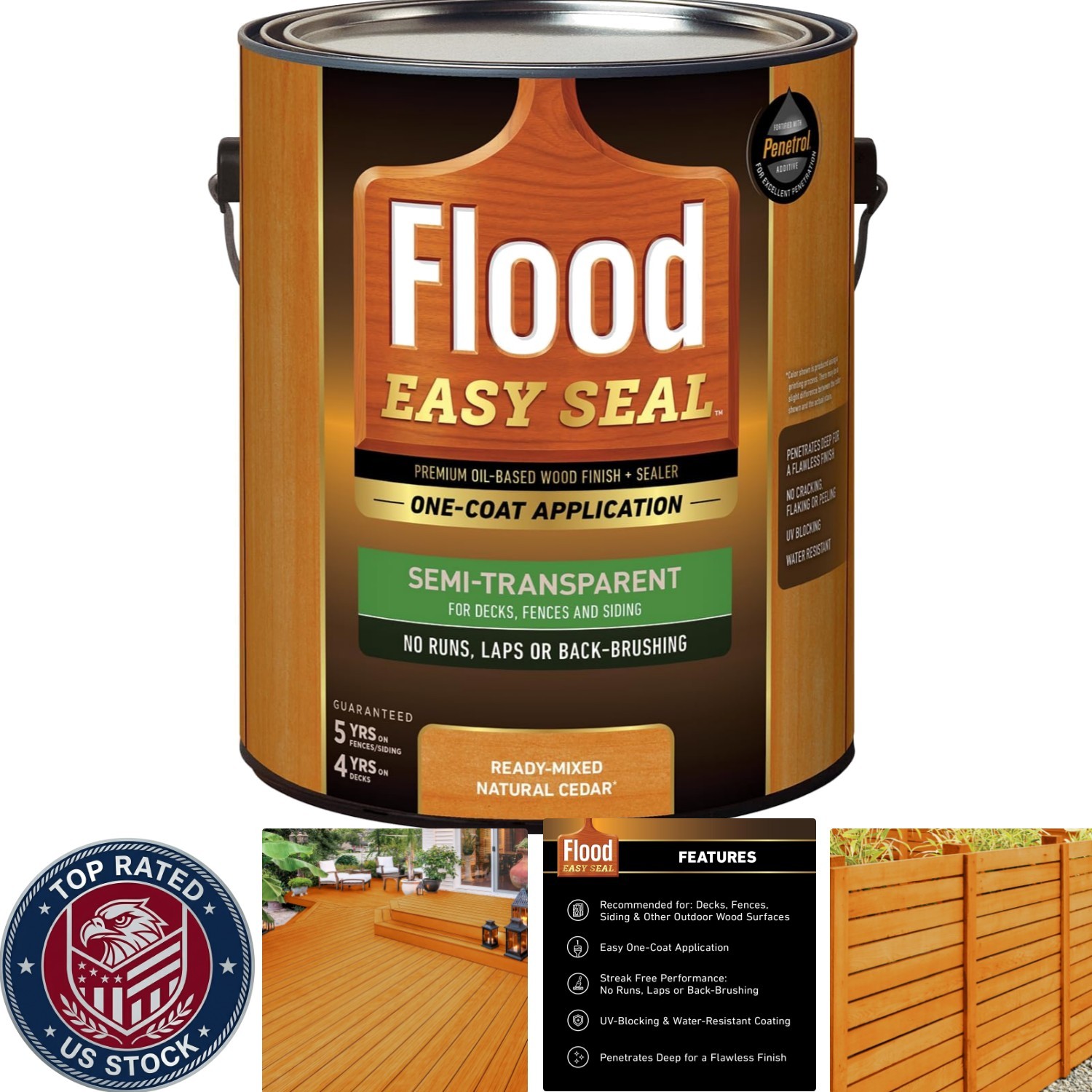 Easy Seal Natural Cedar Semi-Transparent Wood Stain – One-Coat Oil-Based Finish