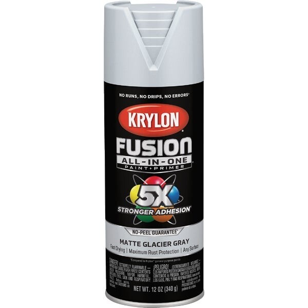 (12)- Krylon Fusion All-In-One 12 Oz. Matte Spray Paint, Glacier Gray 0072450402