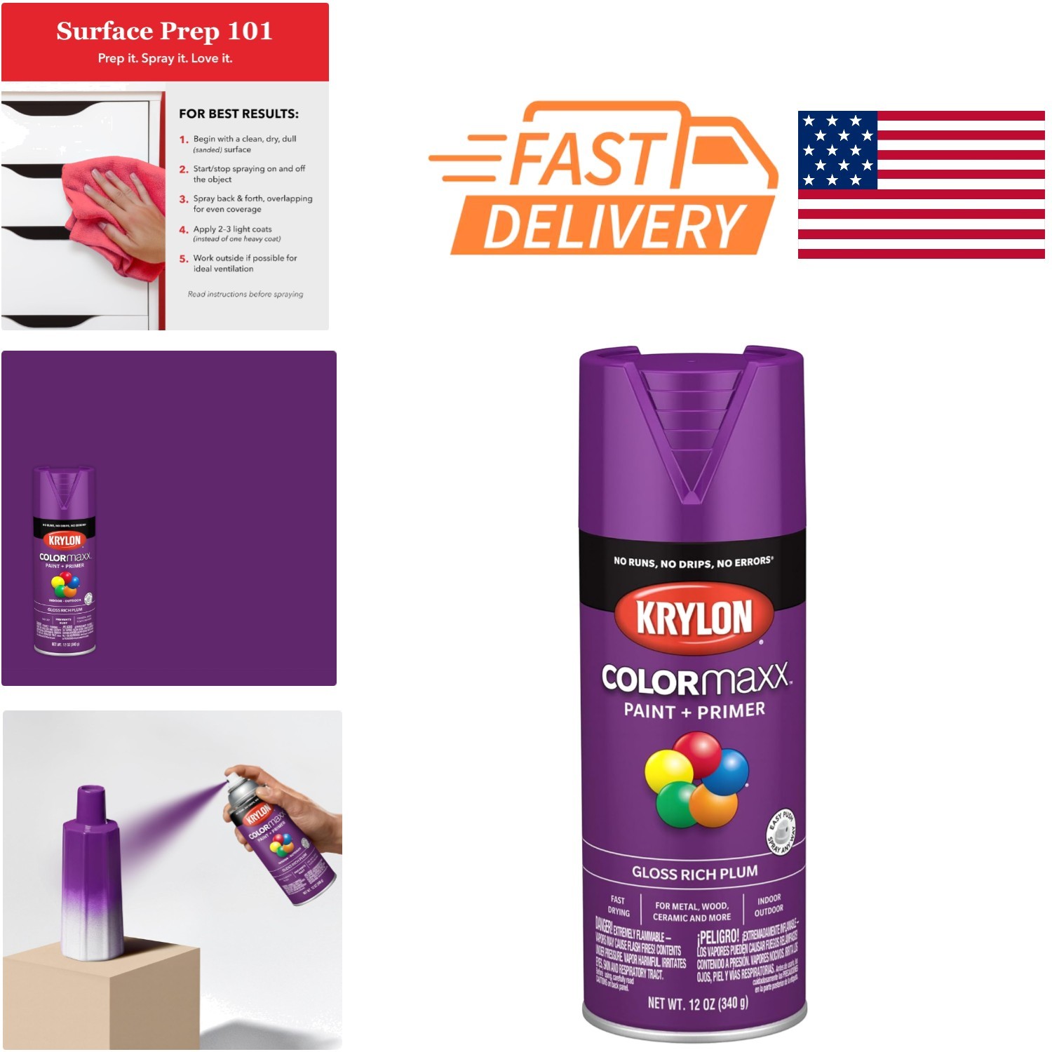 Color Maxx Indoor Outdoor Spray Paint 12 Ounce Gloss Rich Plum Coverage 25 Sq Ft