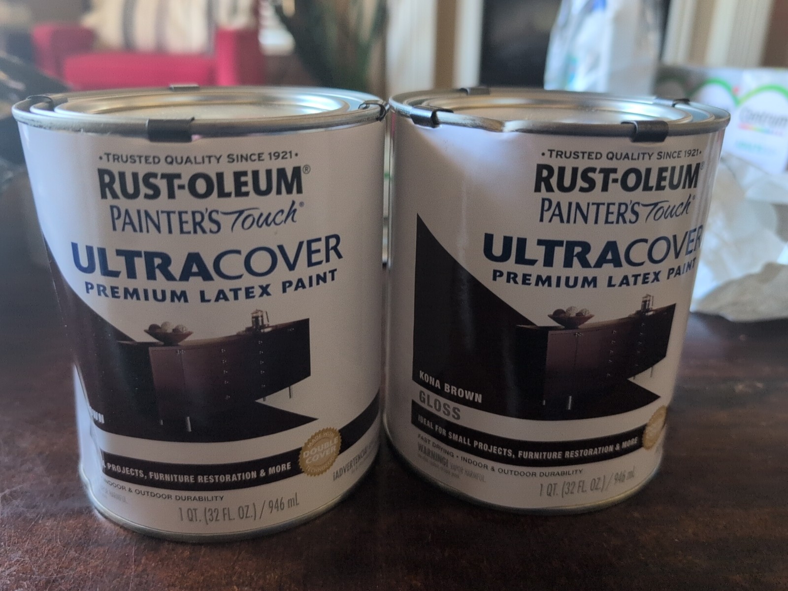 2X Rust-Oleum Painters Touch Ultra Cover Gloss Kona Brown Premium Latex 1/2Pt