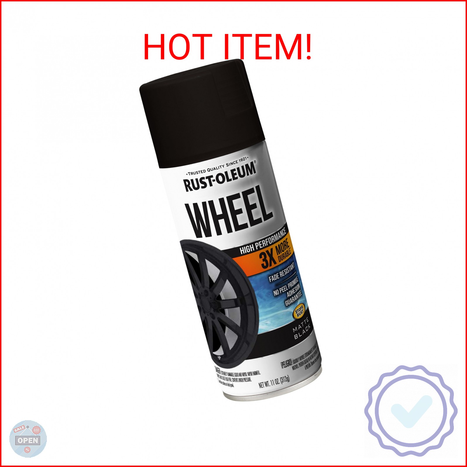 Rust-Oleum 366438 High Performance Wheel Spray Paint, 11 oz, Matte Black
