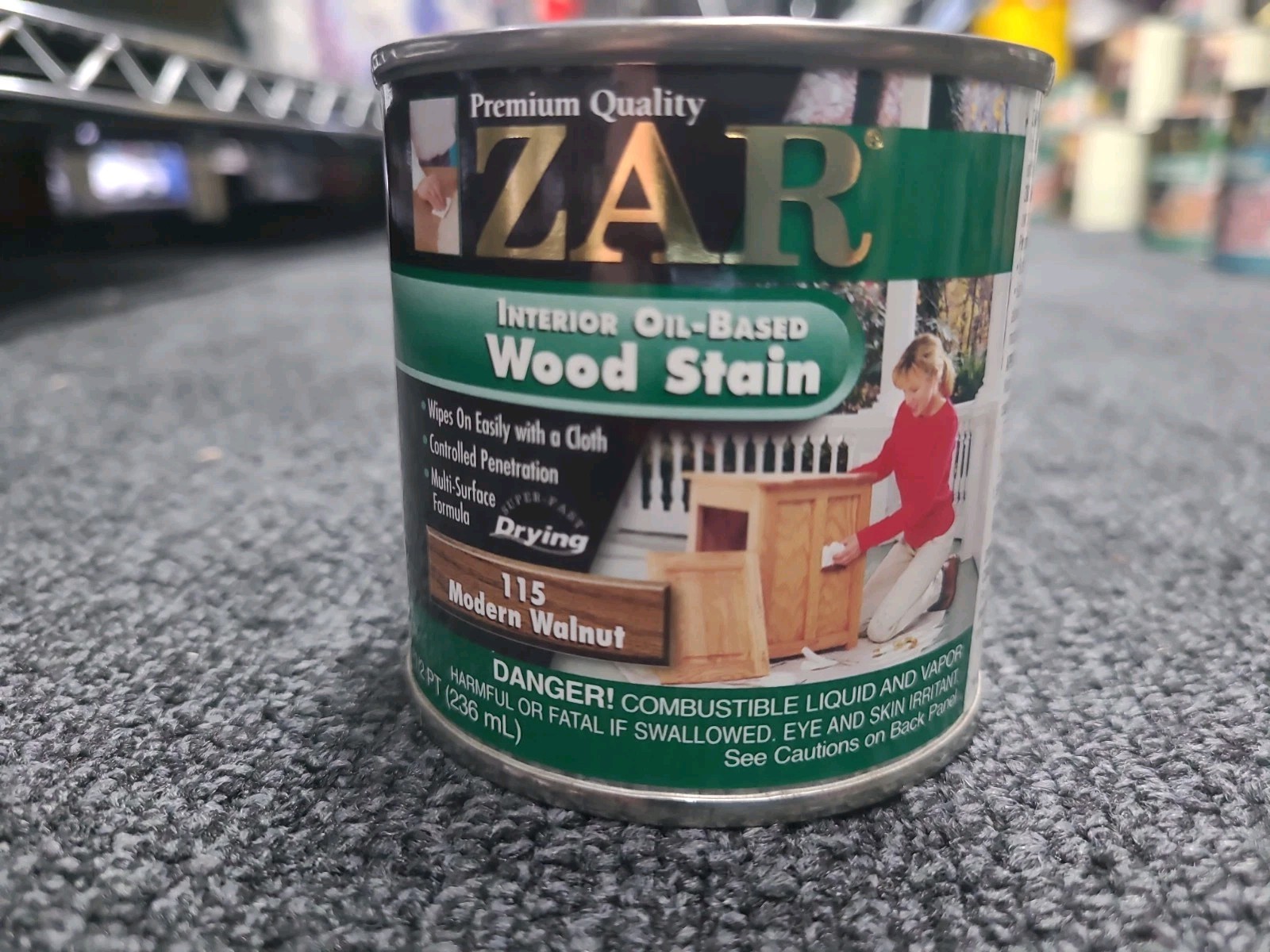 1x ZAR MODERN WALNUT Wood 115 Oil-Based Wood Stain Interior 1/2 Pt NEW