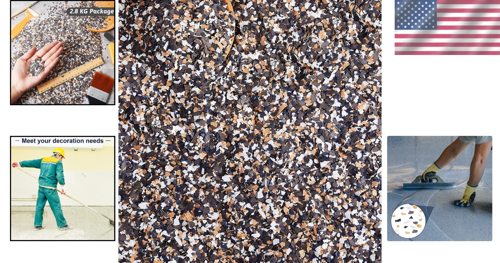 Lightweight 2-4 mm Garage Decorative Color Chips – Black, White, Yellow & Coffee
