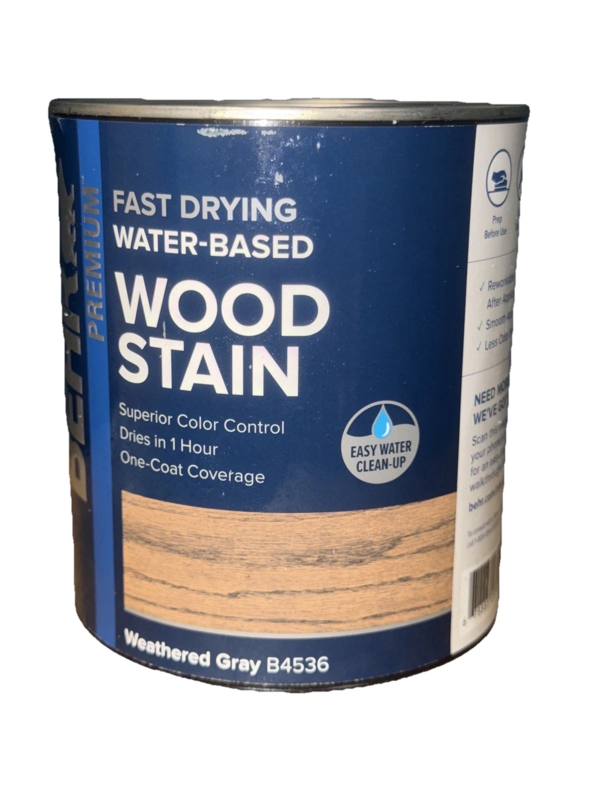 One Quart Behr Premium Fast Drying Water-based Wood Stain Weathered Gray B4536