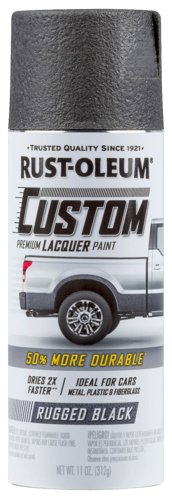 Rugged Black Custom Premium Lacquer spraY Paint metal plastic Rust-Oleum 323350