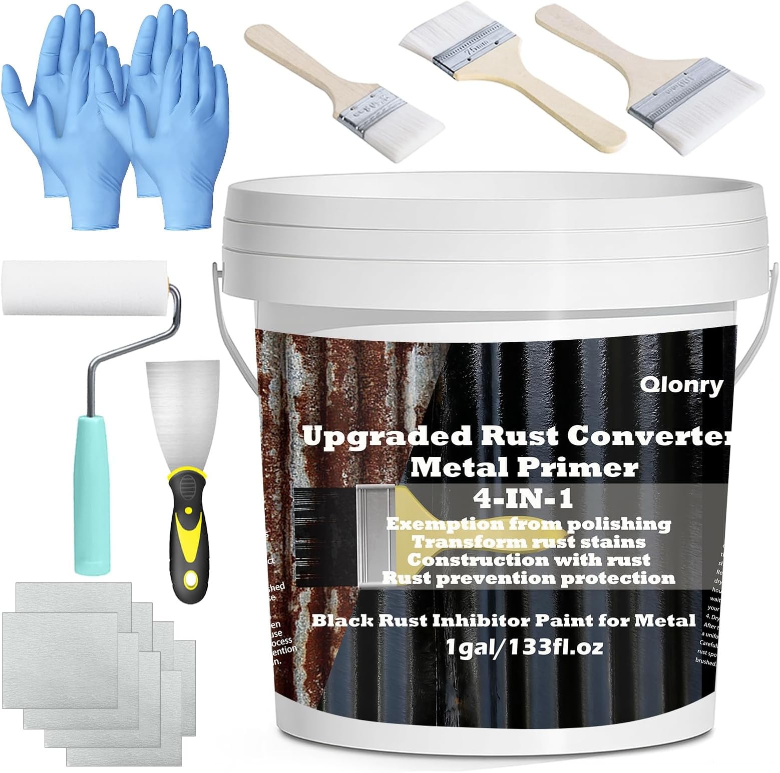 4-in-1 Upgraded Rust Converter & Metal Primer,1Gal/133Fl.oz Black Rust Inhibi…