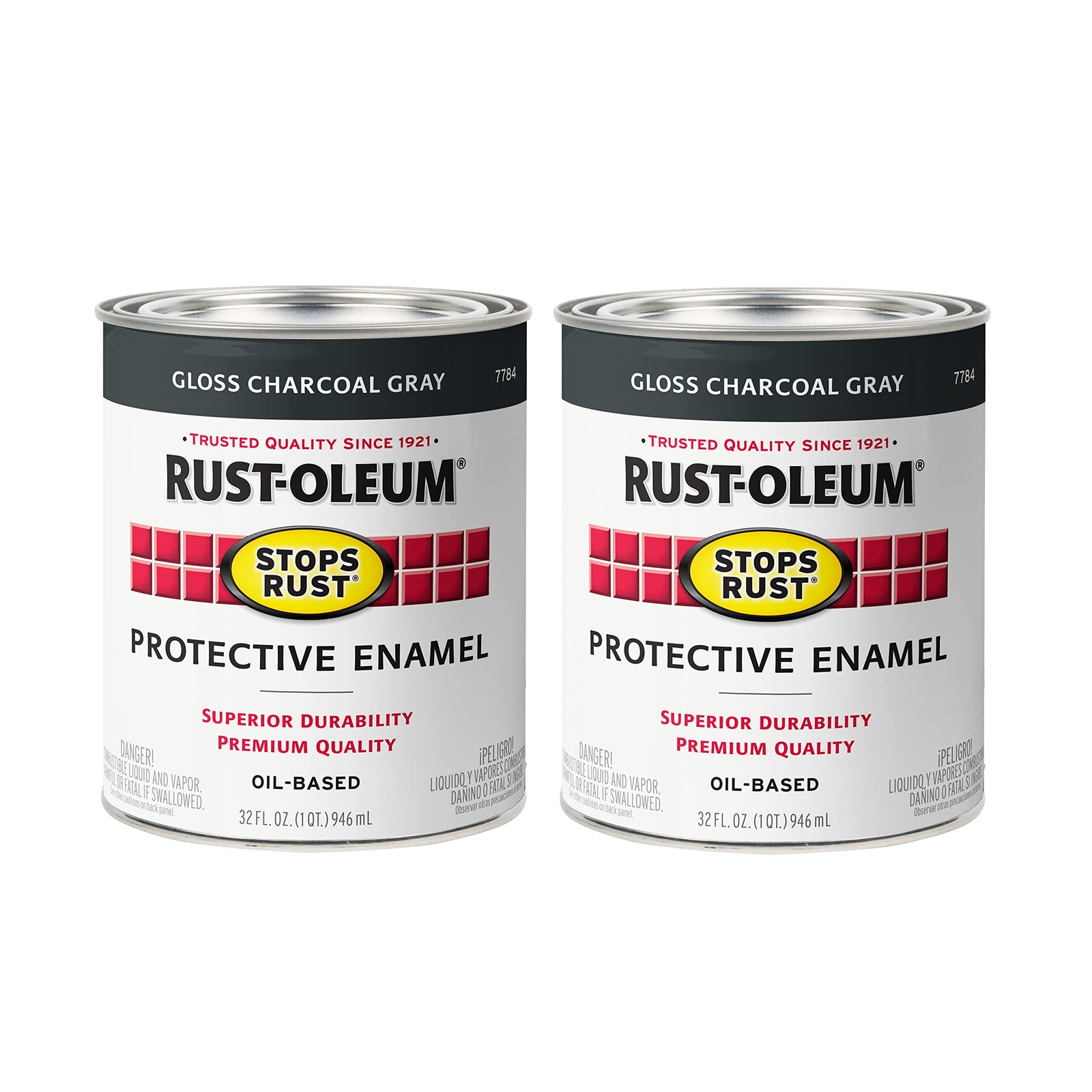 Rust-Oleum 7784502-2PK Stops Rust Brush On Paint, Quart, Gloss Charcoal Gray,…