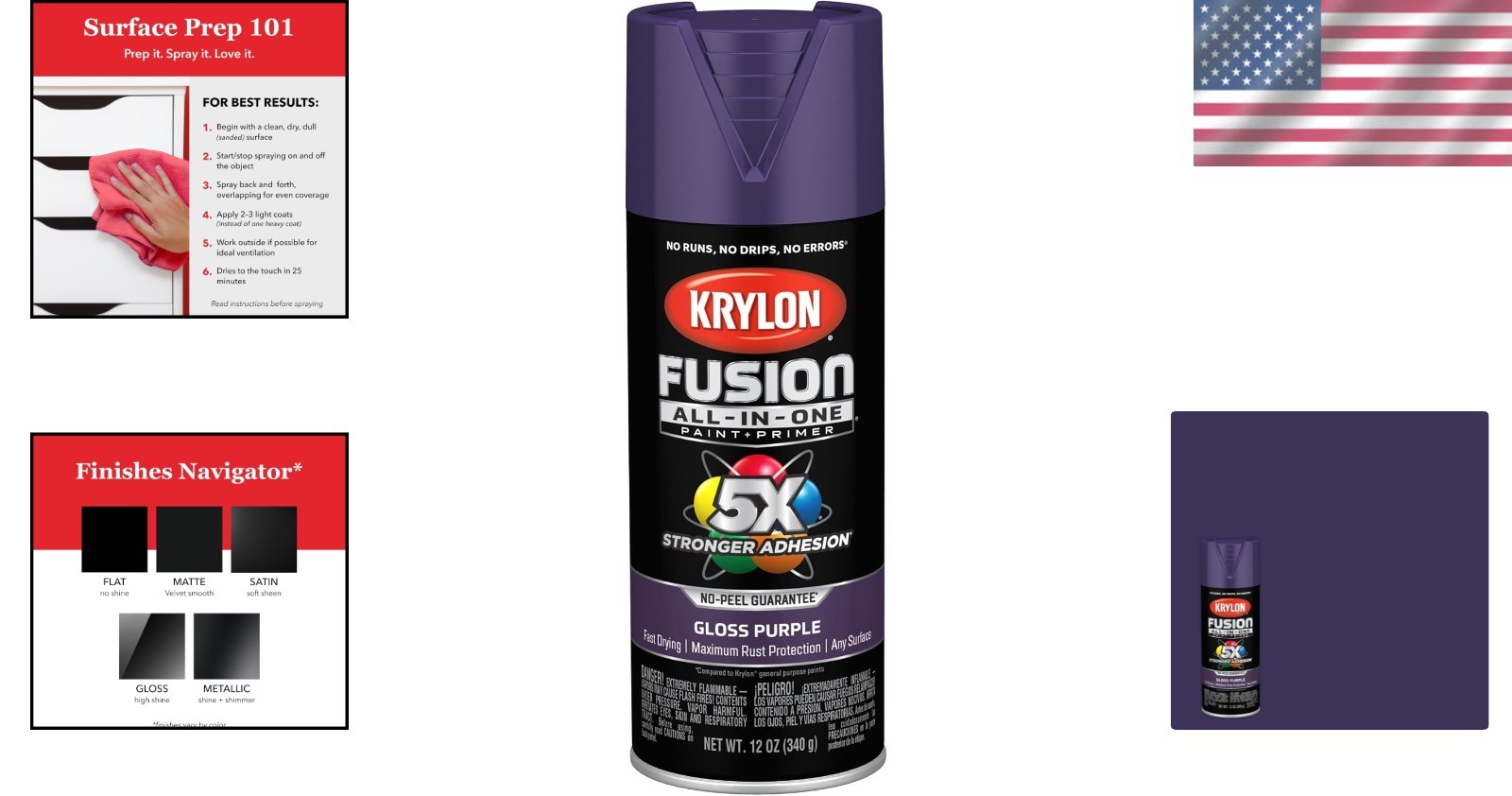 Versatile Purple Gloss Spray Paint & Primer, Fast-Drying 12oz, Indoor/Outdoor