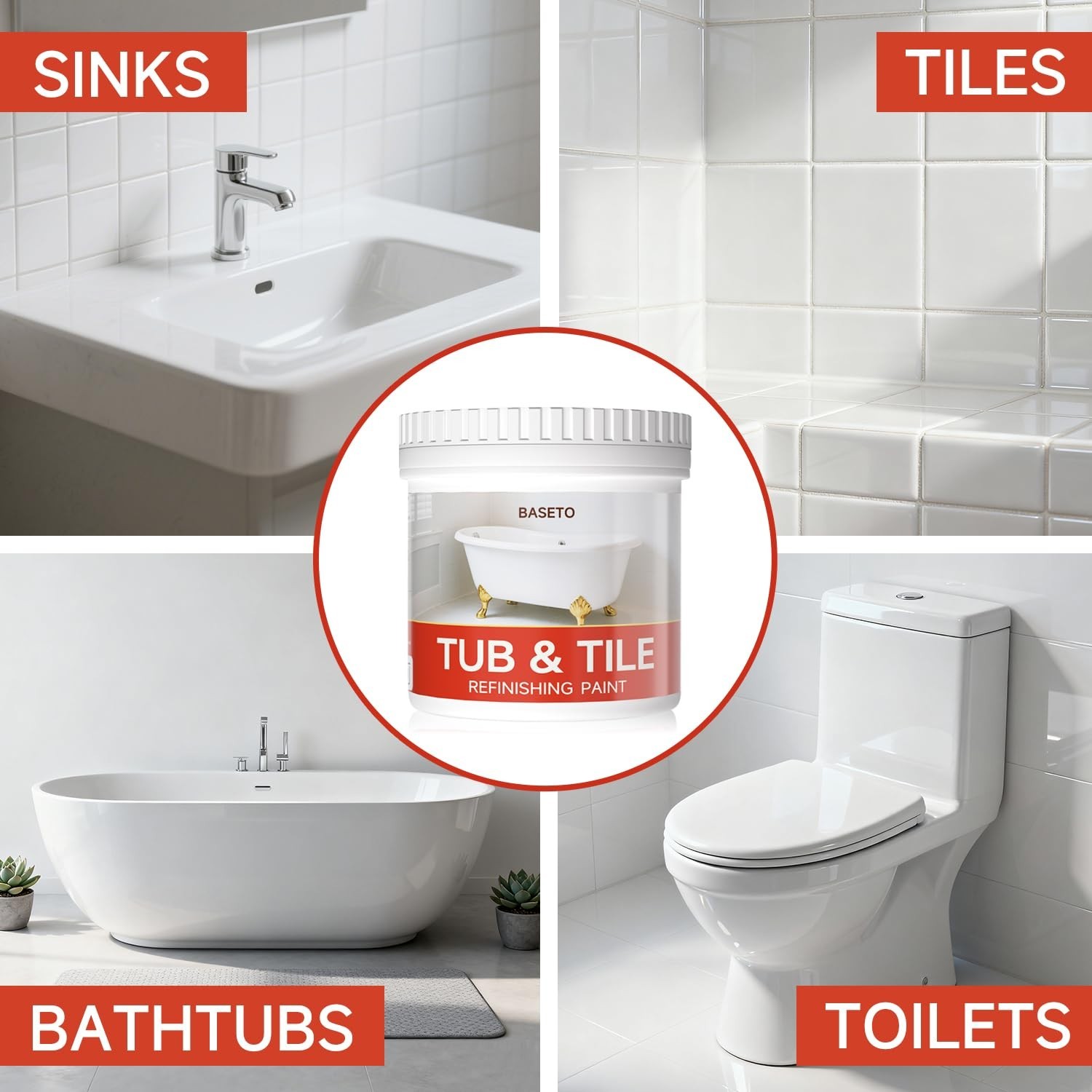 16oz Tub & Tile Refinishing Kit – Easy Use White Bathtub Paint, Low Odor, Semi-G
