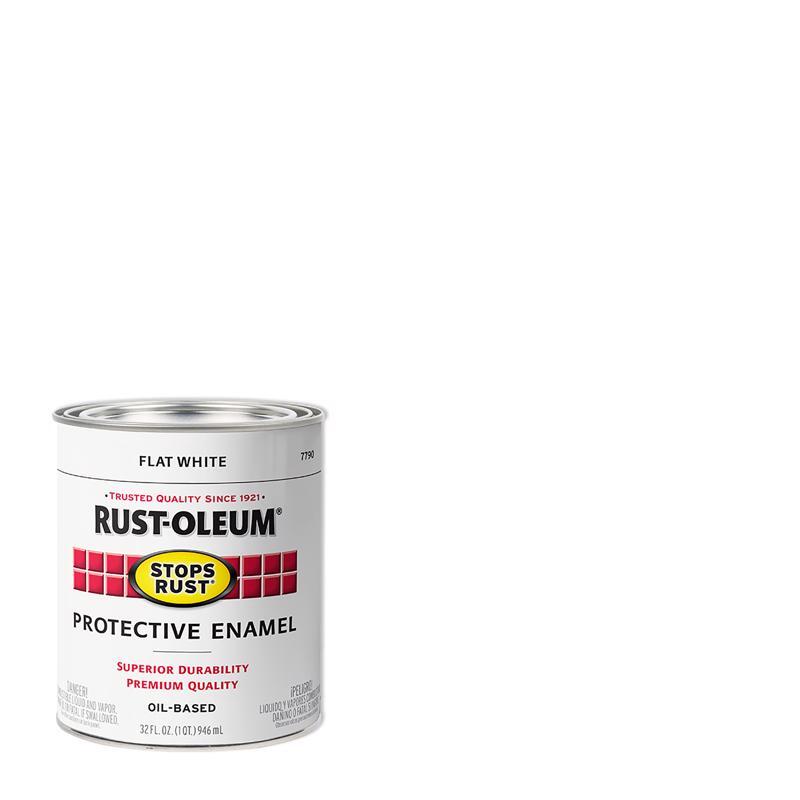 Rust-Oleum 7790-502 STOPS RUST Protective Enamel, Flat, White, 1 qt Can