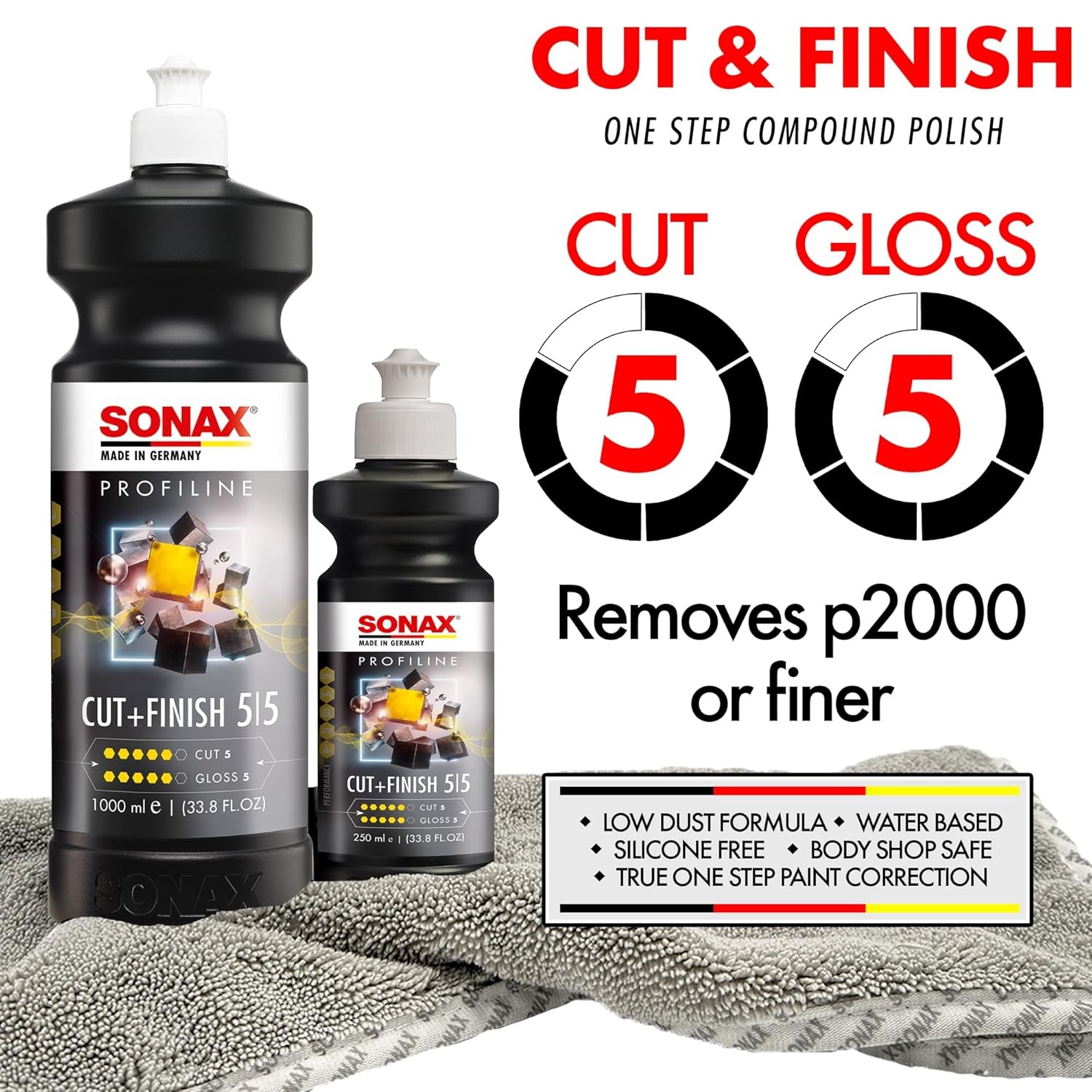 SONAX Cut & Finish 225141 | High Performing Polish/Compound | Rated 5 Cut & 5 Gl