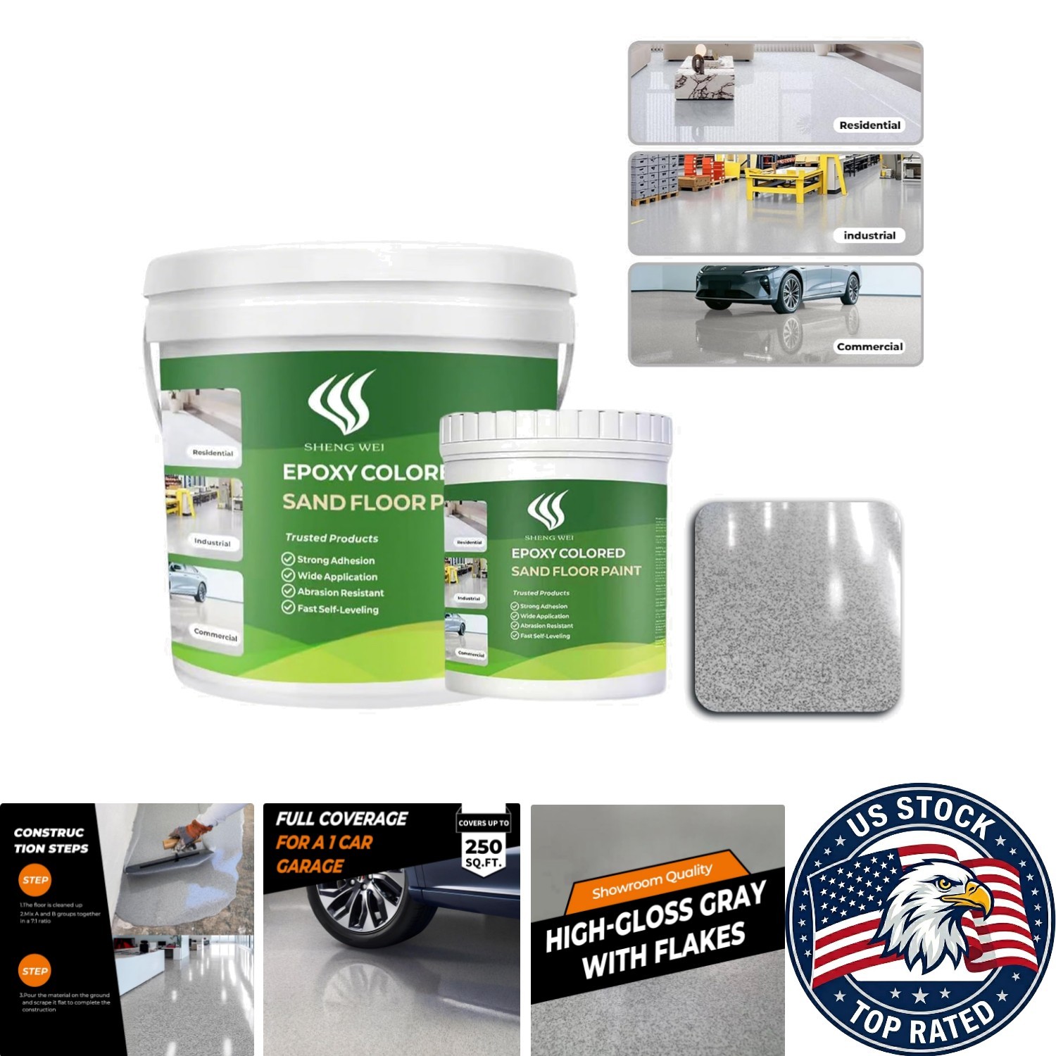 Gray Epoxy Coating with Marble Finish, 1 Gallon – Waterproof & Durable