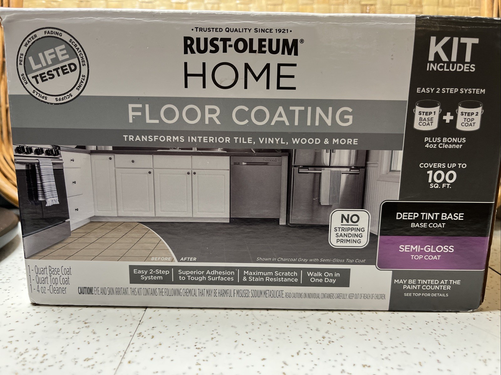 Rust-Oleum Home Interior Floor Coating Kit, Semi-Gloss UNTINTED 100 Sq Ft