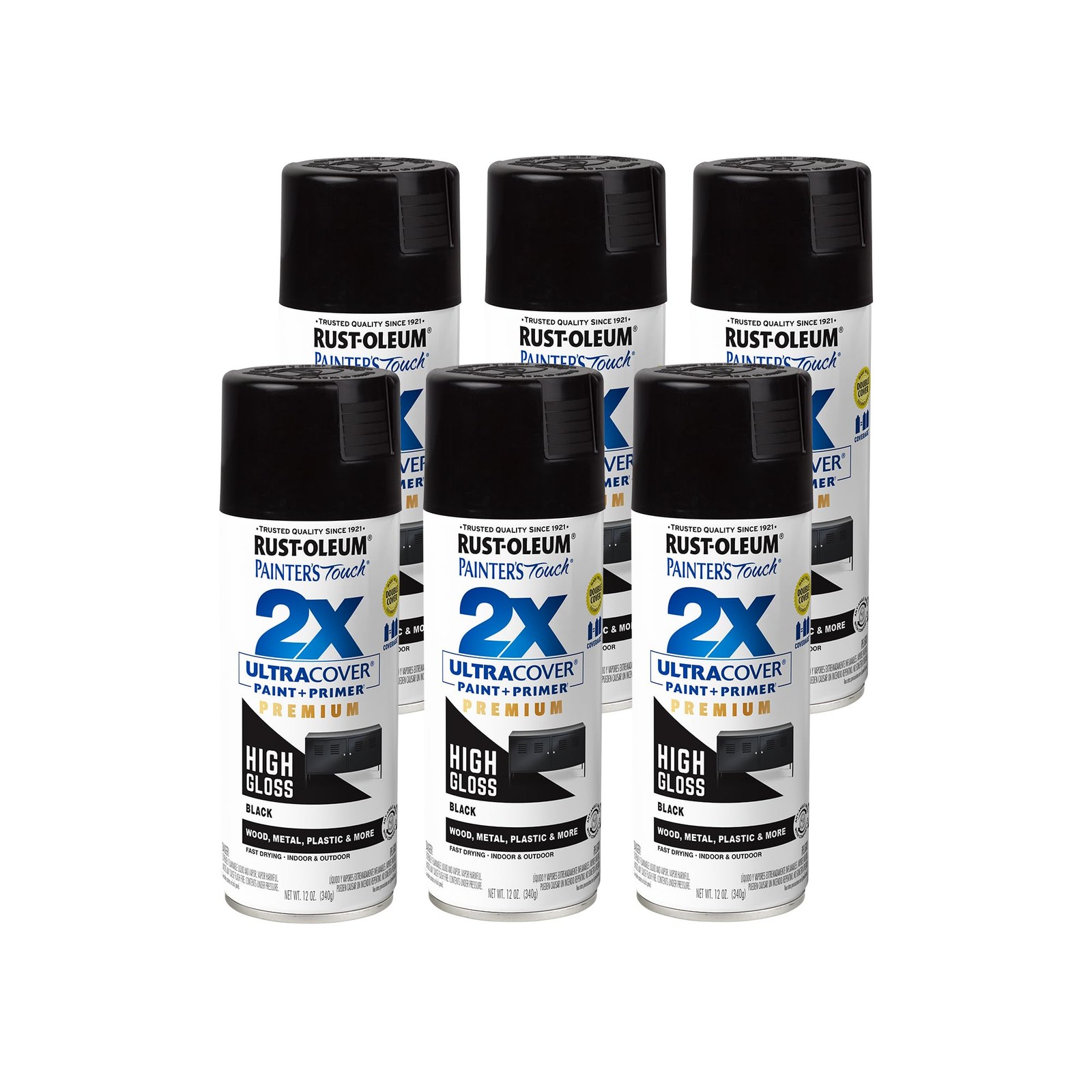 12 Ounce Pack Of 6 High Gloss Black Spray Paint For Interior Exterior Surfaces