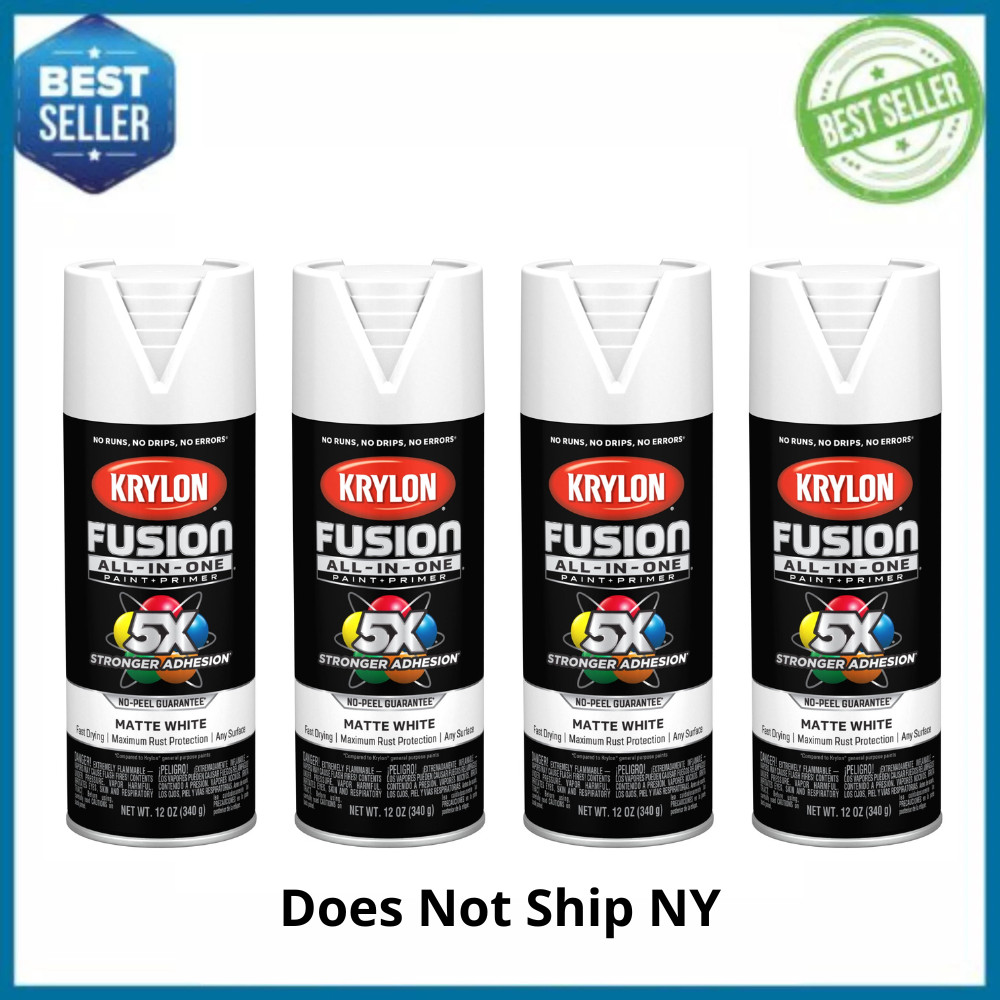 4 Pack Krylon Fusion All-In-One Matte White Spray Paint, Multi-Surface, 12 oz
