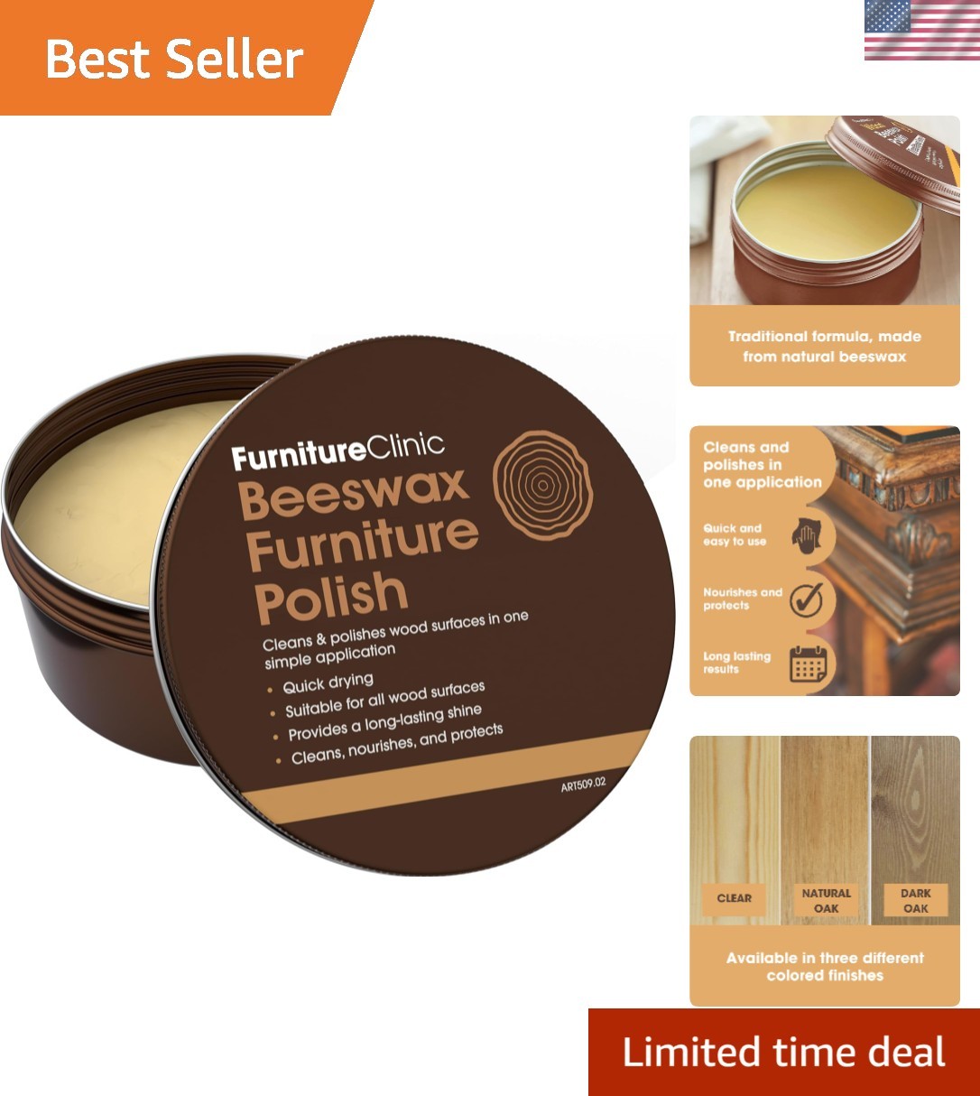 6.8oz Wood Polish | Non-Toxic Natural Wax for Fine Furniture Care