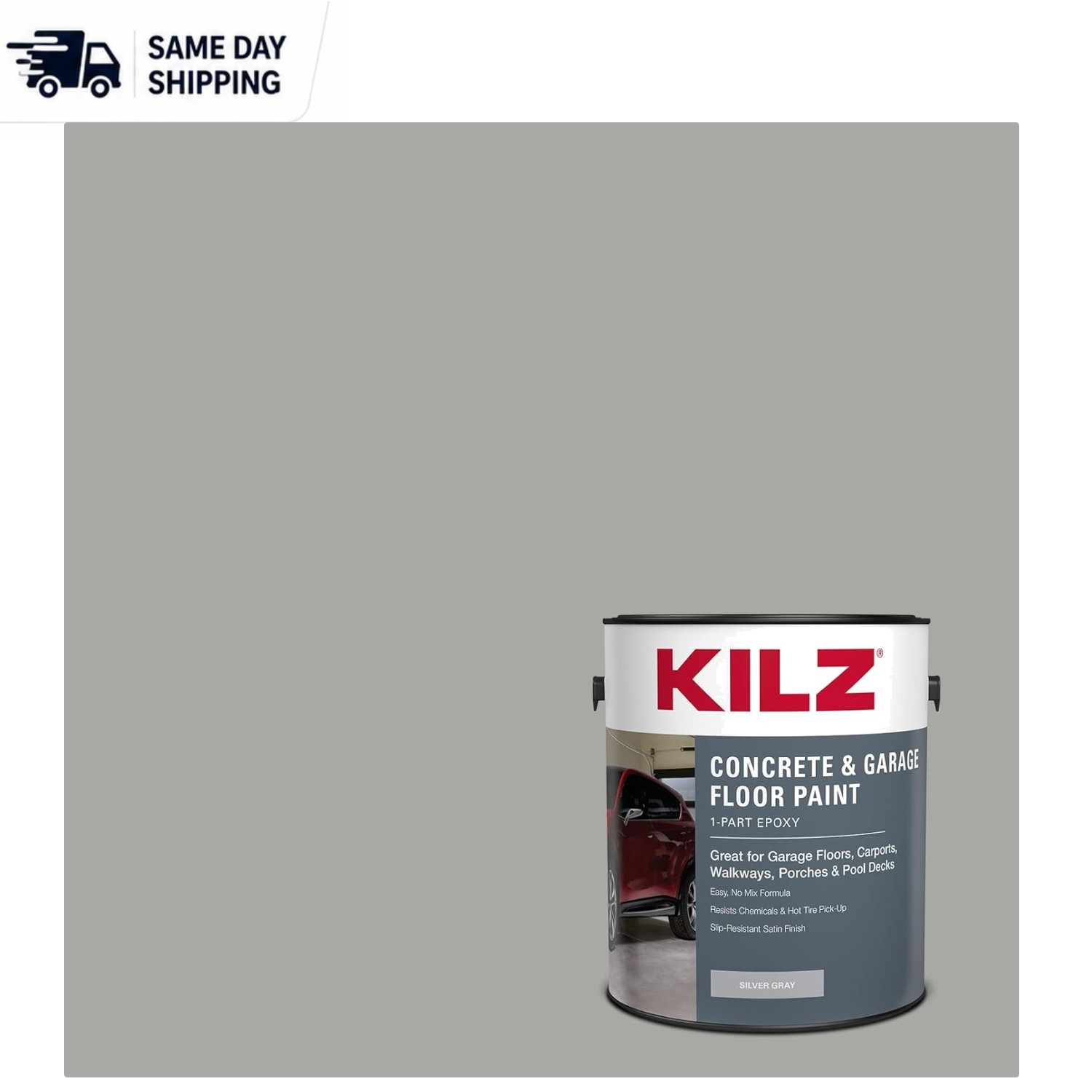 1-Part Epoxy Acrylic Concrete Paint, Silver Gray, Satin Finish – 1 Gallon