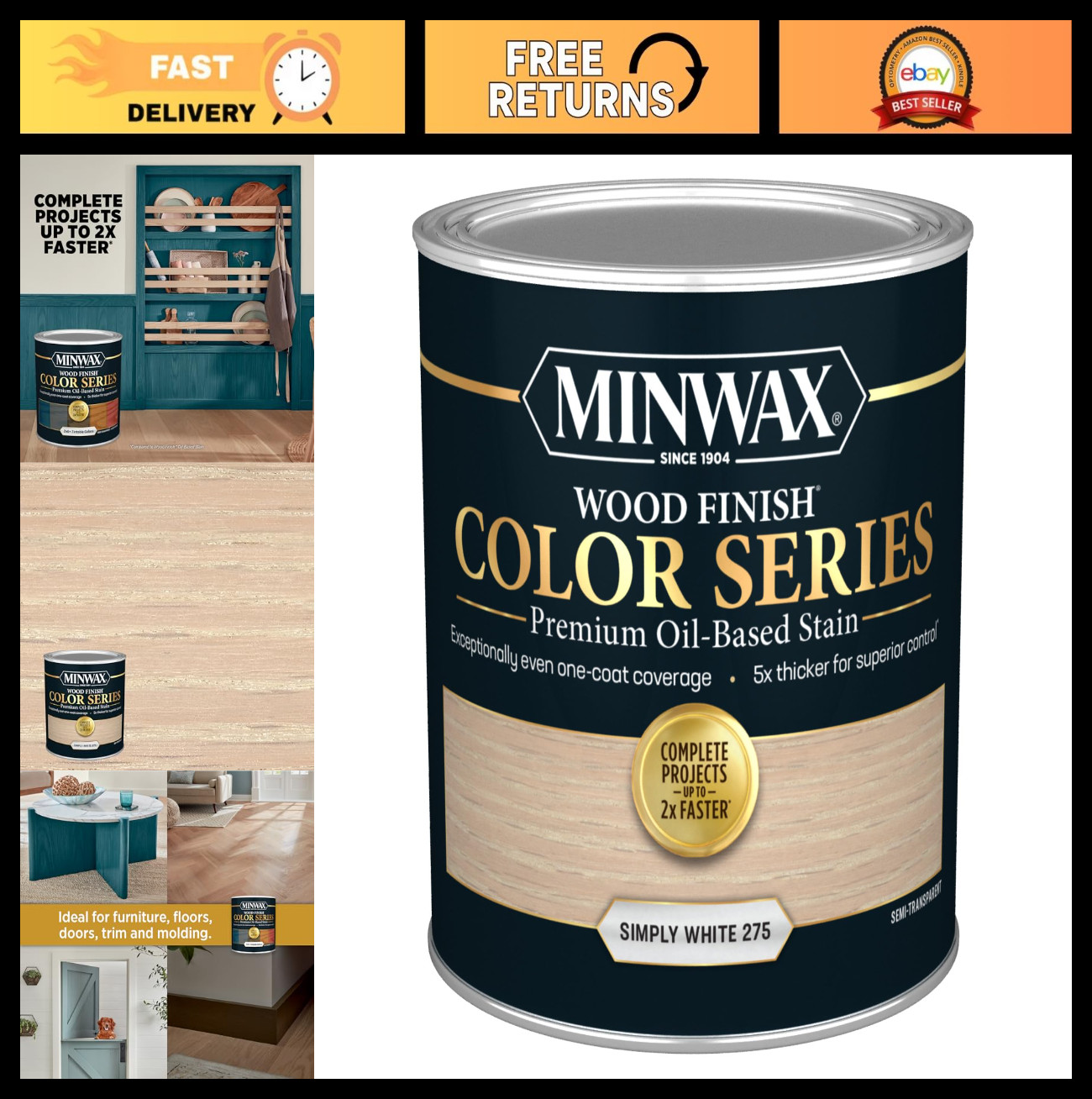 Simply White Wood Finish Stain, 1 Quart – Premium Interior/Exterior Paint, Easy