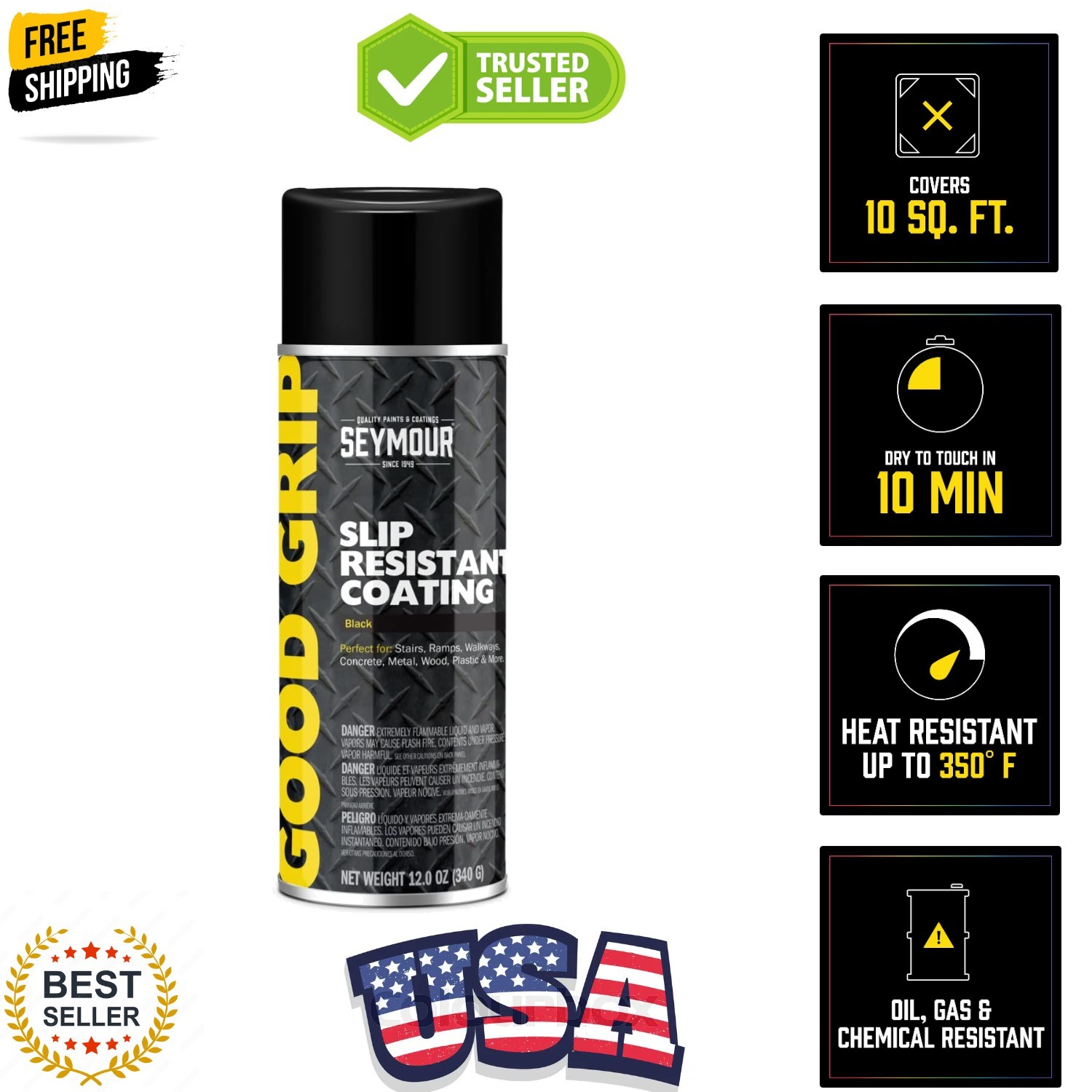 Good Grip Slip Resistant Coating Spray, Black 12 Ounce Pack of 1