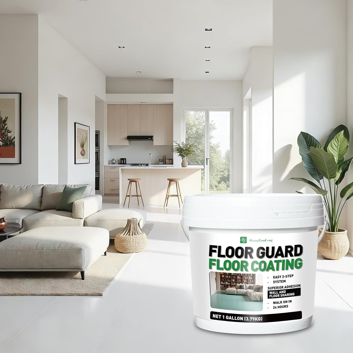 5 Gallon, Professional Floor or Wall Paint Kit (White, 800-1000 Sq.Ft)) -Acrylic