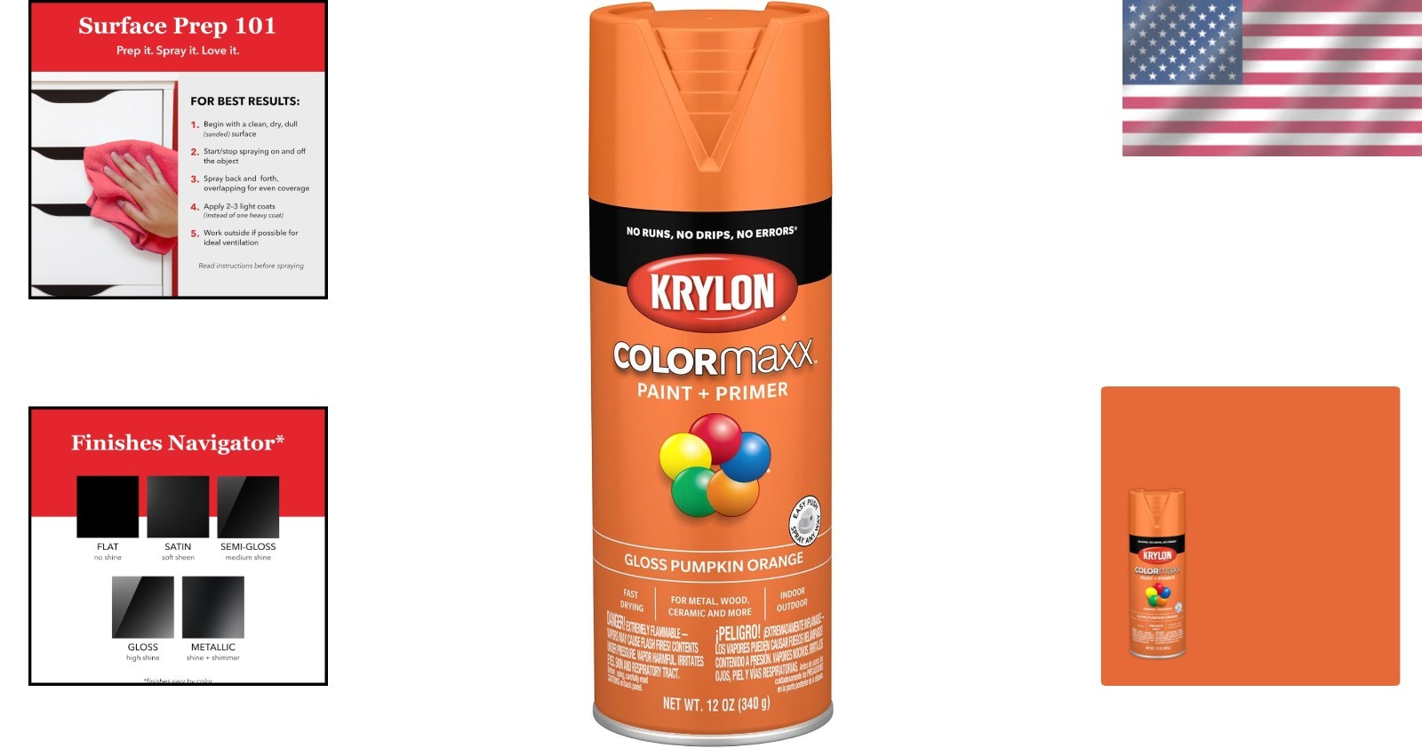 Rust Resistant Pumpkin Orange Spray Paint 12oz – Krylon COLORmaxx Gloss Finish