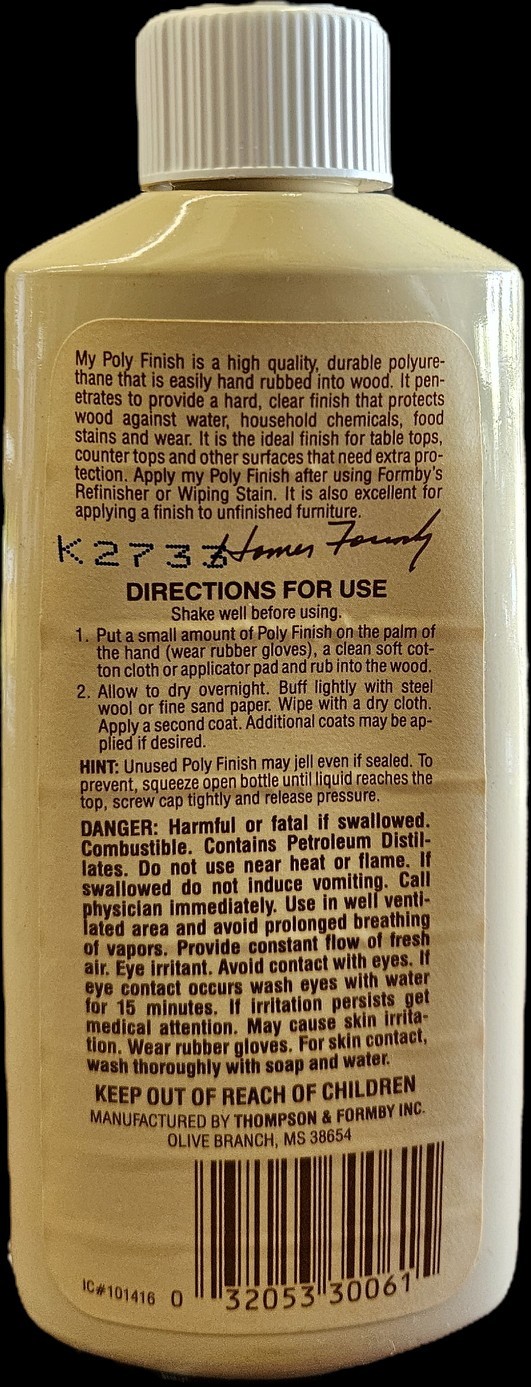 Vintage Formby’s Hand Rubbed Poly Finish Low Gloss 8oz. Discontinued