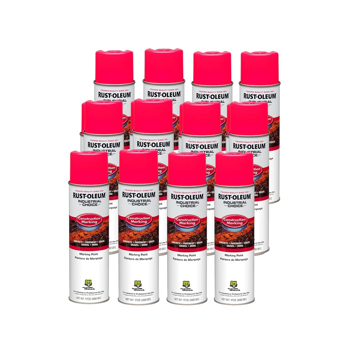 Rust Oleum 17 Ounce Fluorescent Pink Spray Paint Pack Of 12 For Marking