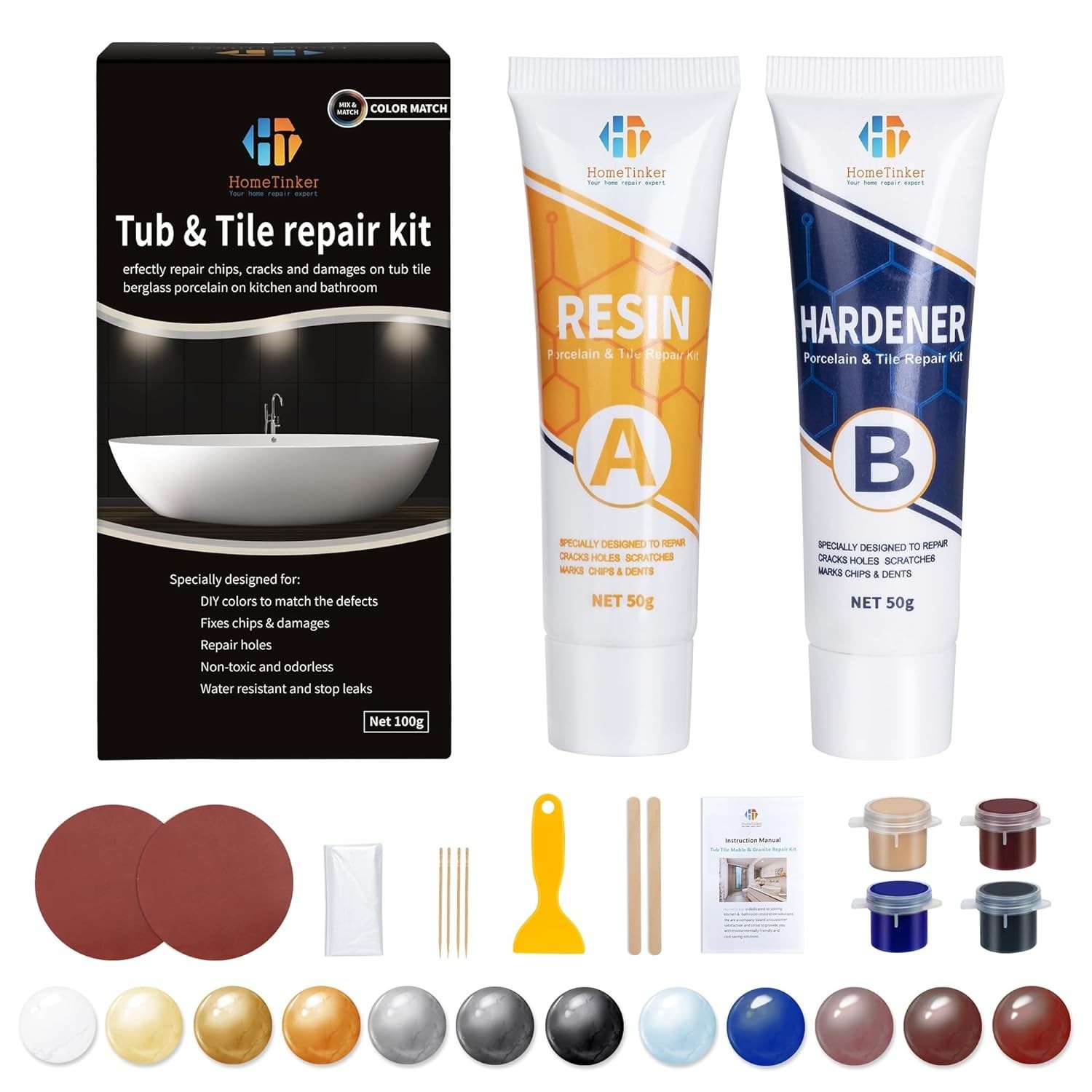 Tub Repair Kit White Color Match Fiberglass Porcelain Repair Kit