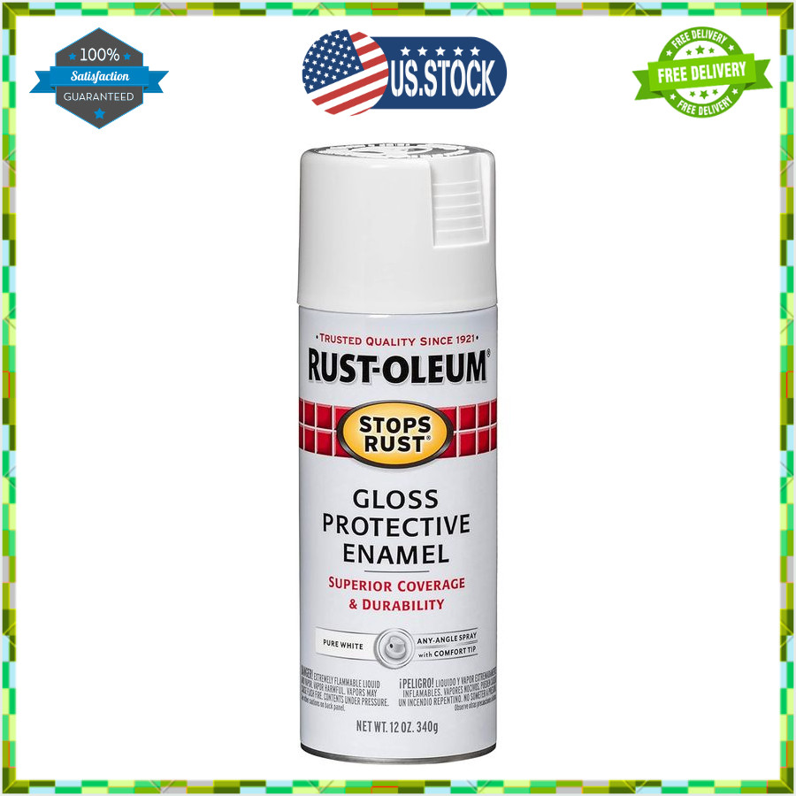 Rust-Oleum Stops Rust Protective Enamel Gloss White Spray Paint 12 oz. USA