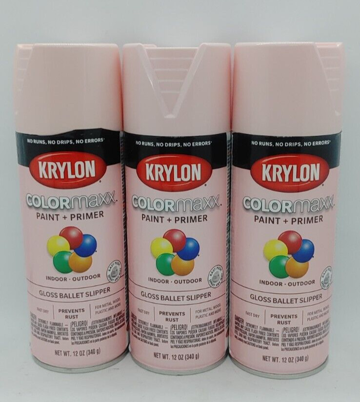 3 Krylon COLORmaxx Pink Gloss Spray Paint and Primer, 12 Ounce