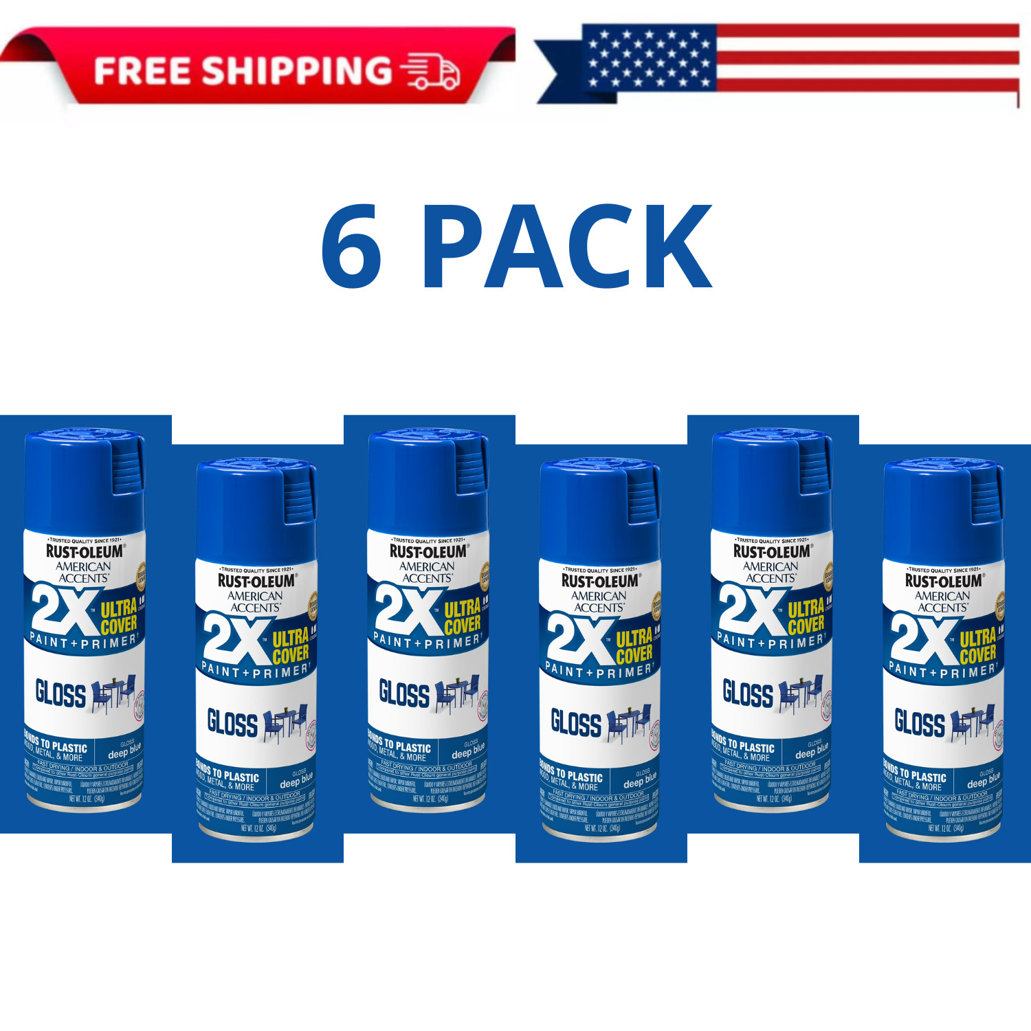 Rust-Oleum 2X Ultra Cover Gloss Deep Blue Spray Paint 12 oz, 6 Pack