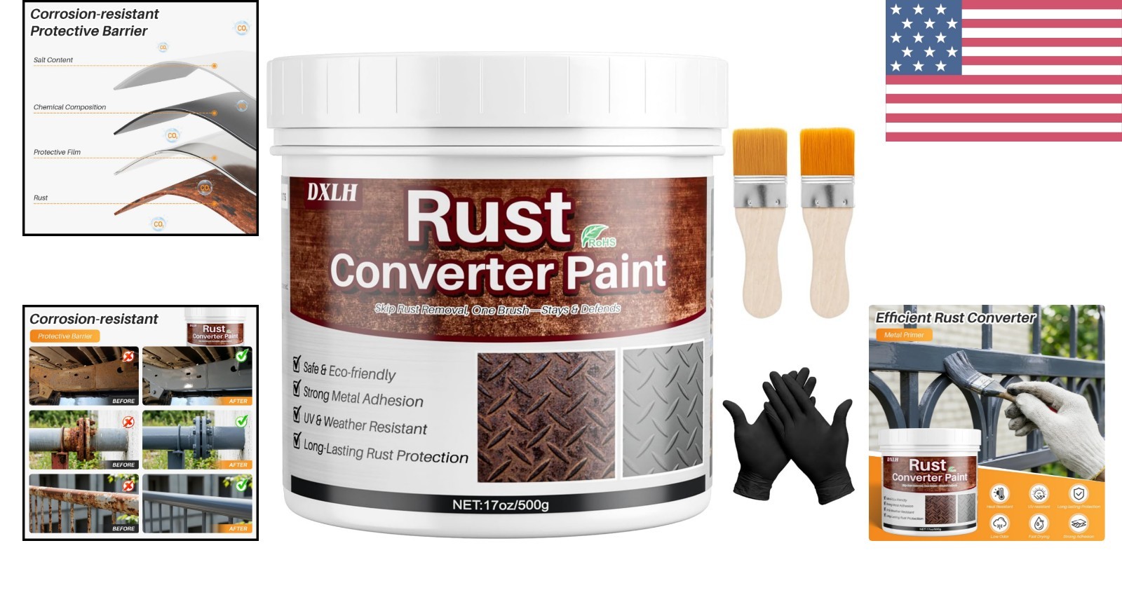 User-Friendly 2-in-1 Rust Converter & Metal Primer – 17oz, All-Metal Application