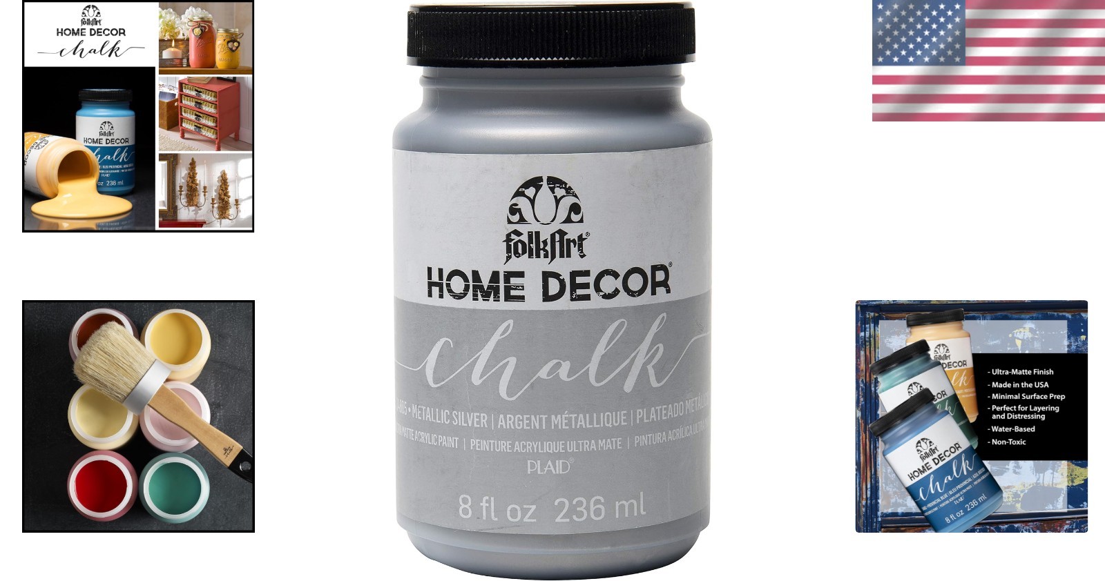 Home Decor Chalk Metallic Silver – 8 oz. Ultra-Matte Acrylic Paint for Versat…