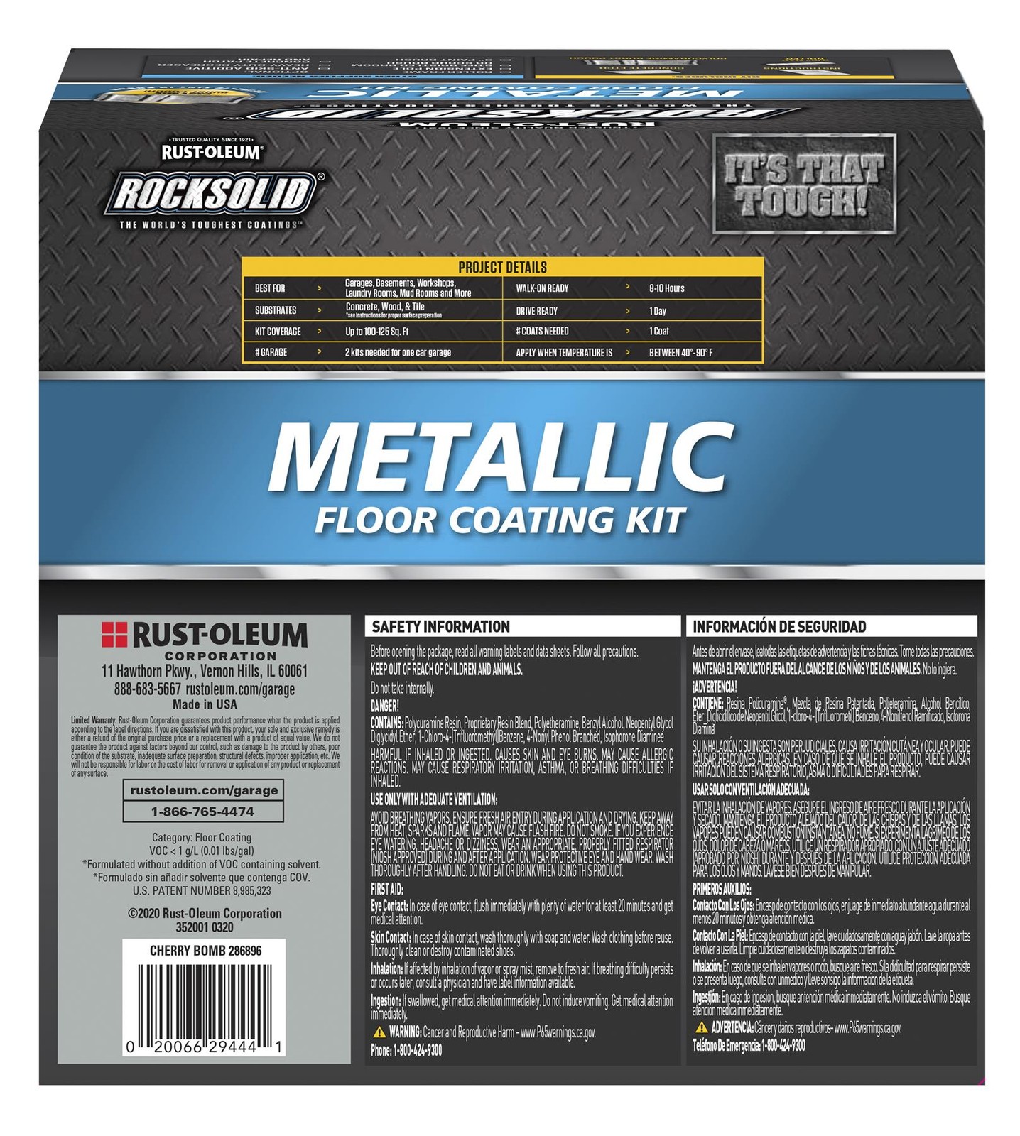 RockSolid Metallic Floor Coating Kit, Cherry Bomb, High Gloss, 80 Oz – 286896