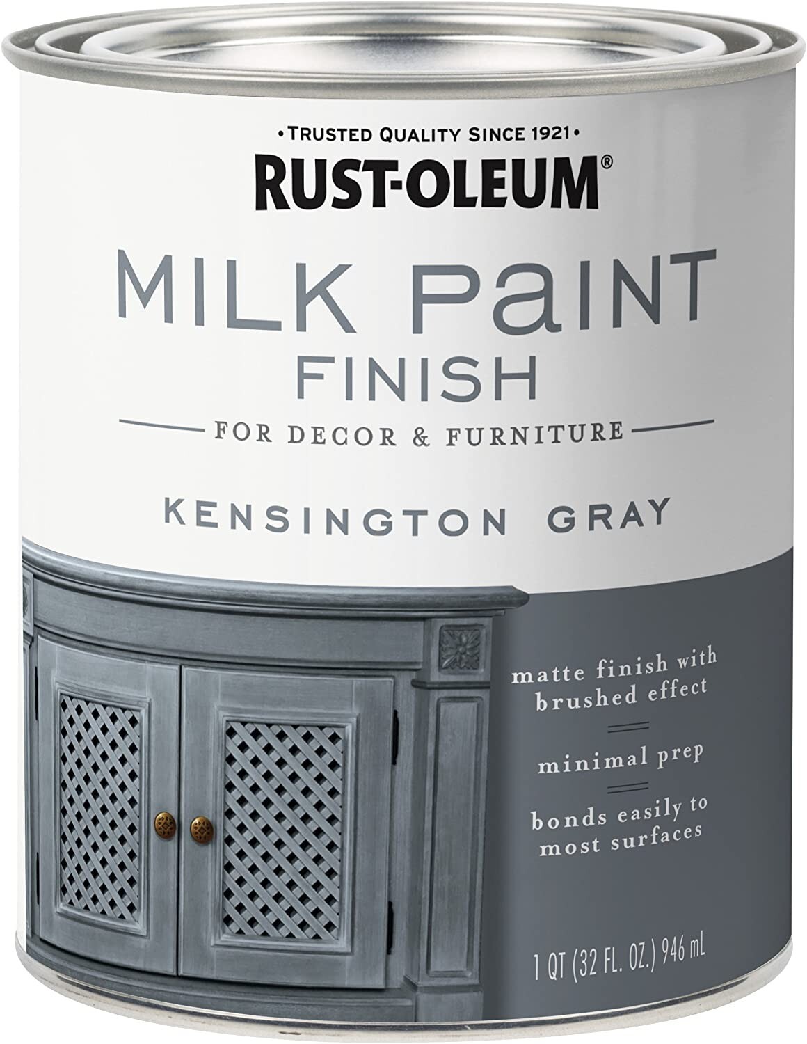 Rust-Oleum 331053 Milk Paint Finish, Quart, Kensington Gray, 32 Fl Oz, Pack of 1
