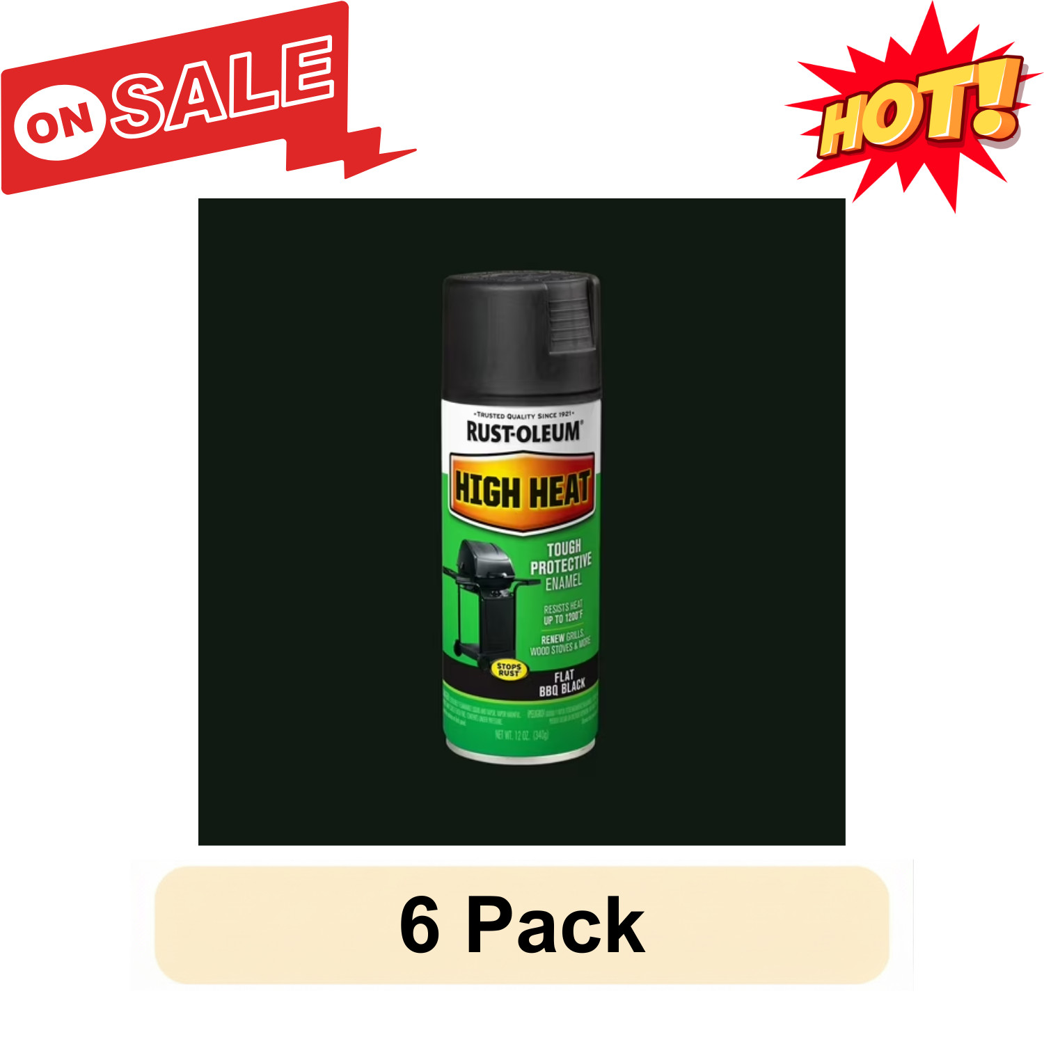 6 Pack Rust-Oleum High Heat Flat Bar-B-Que Black Spray Paint 7778830 12 oz