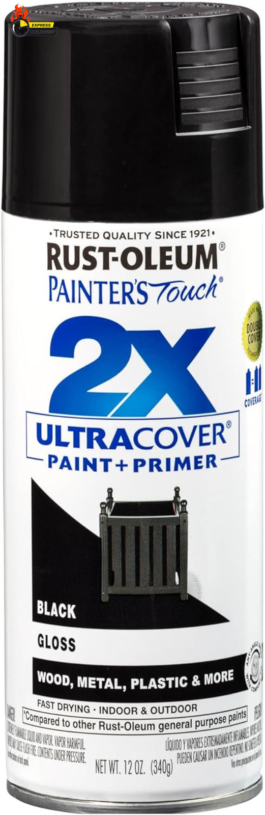 334026 Painter’S Touch 2X Ultra Cover Spray Paint, 12 Oz, Gloss Black