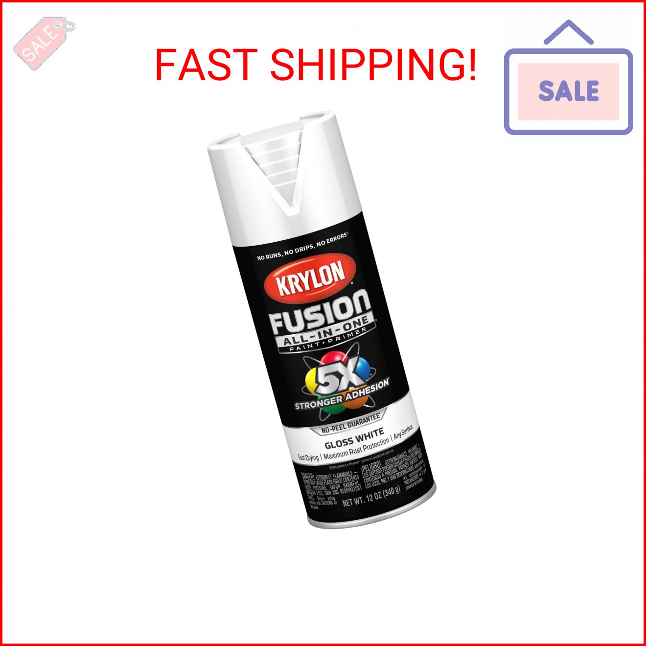 Krylon Fusion All-In-One Adhesive Spray Paint for Indoor/Outdoor Use, 12 oz, Whi