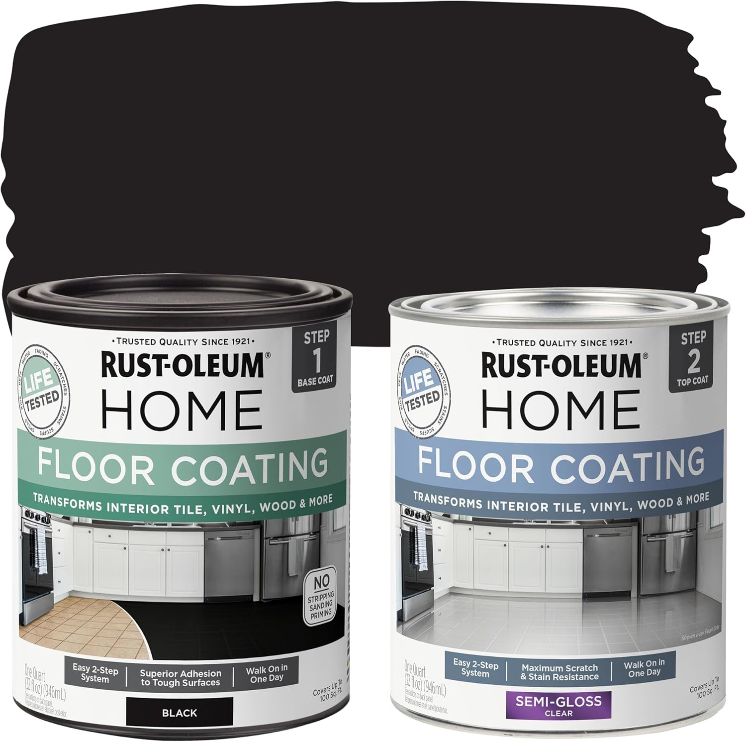 Rust-Oleum 367605 Home Interior Floor Coating Kit Semi-Gloss Black Step 1 & 2