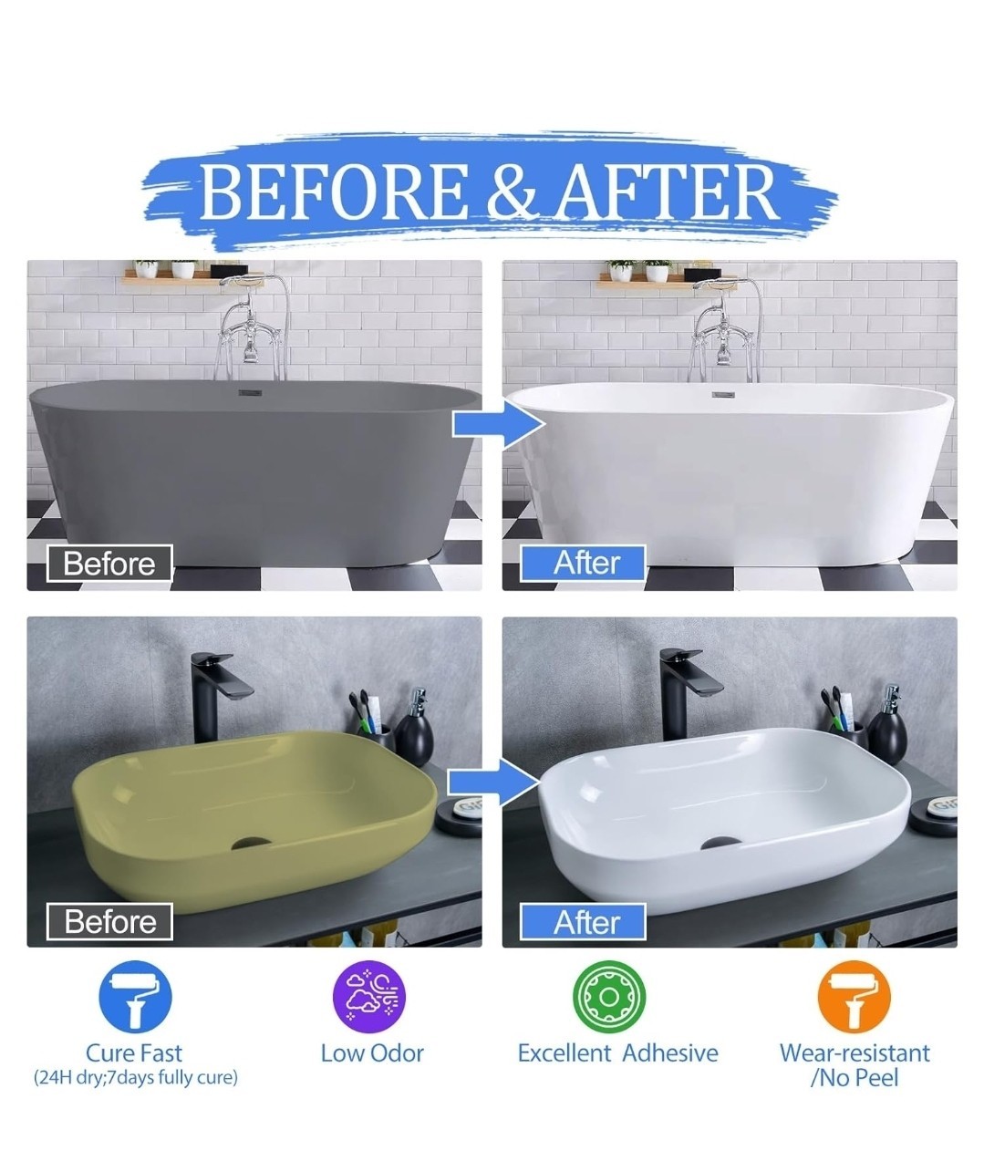 32Oz White Ceramic tub and tile Paint Refinishing DIY Kit Bathtub Bathroom