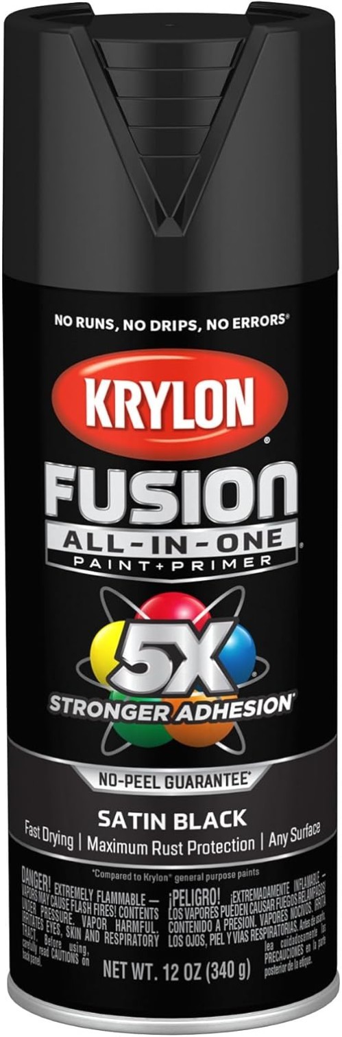 Rust Resistant 12oz Satin Black Adhesive Spray Paint for Indoor/Outdoor Projects