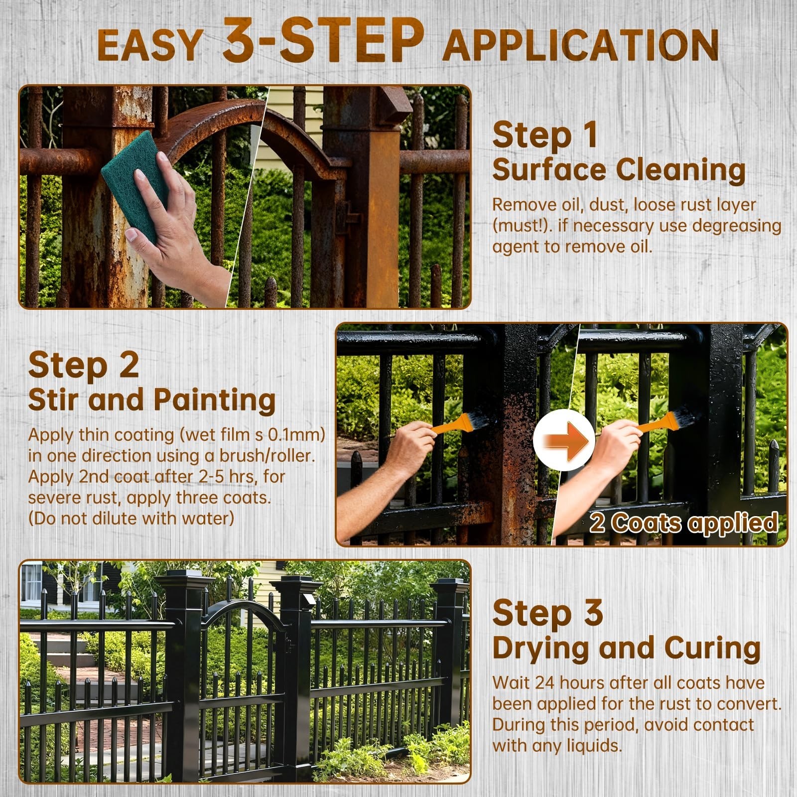 Rust Converter & Metal Primer, 2-in-1 Black Rust Remover Paint Water-Based Me…