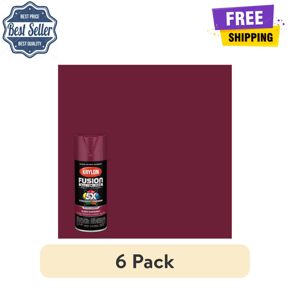 (6 Pack) Krylon Fusion All In One Spray Paint, Burgundy Gloss, 12 oz, K02704007