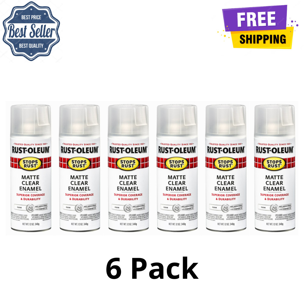 Rust-Oleum Stops Rust Clear Matte Protective Enamel Spray Paint, 12 oz, 6 Pack