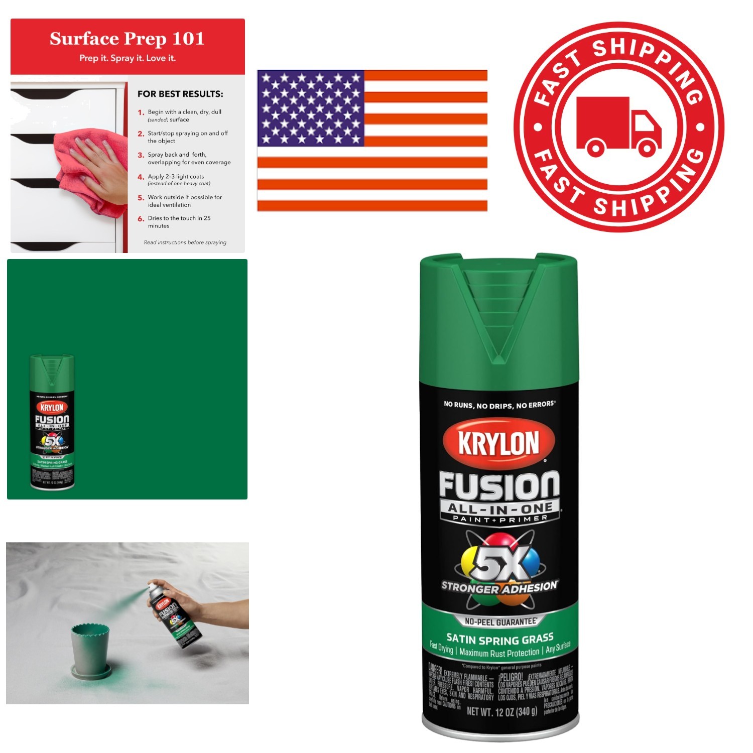 Rust Resistant Spray Paint 12 Ounce Satin Spring Grass for Multiple Surfaces
