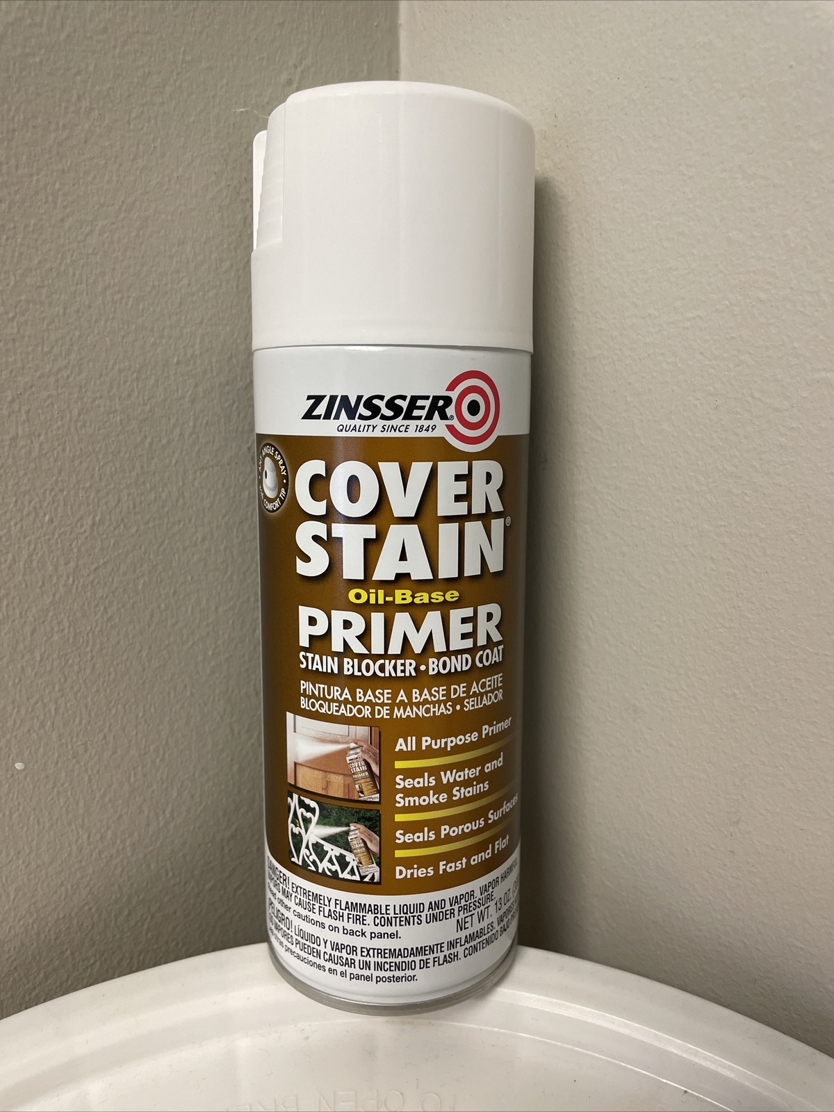 Zinsser COVER STAIN 13 oz. Primer & Sealer Oil-Based Spray Flat White 3608 NEW!!