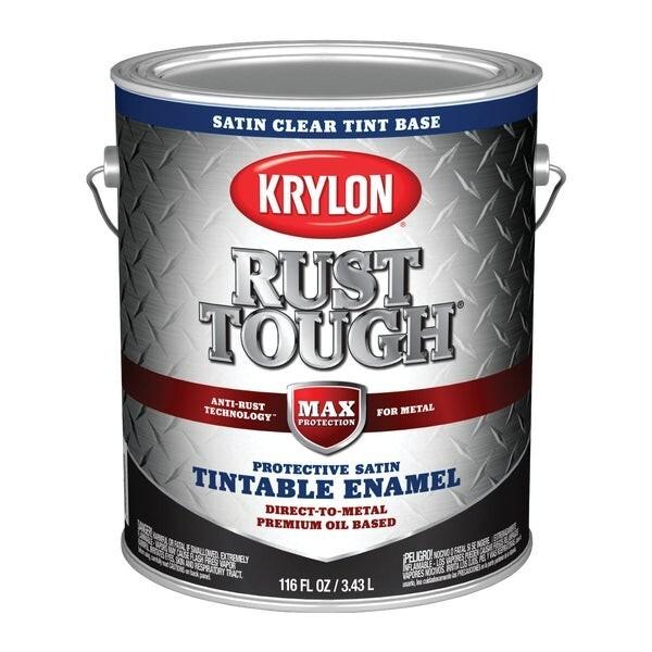 (1)-Krylon Rust Tough Oil-Based Satin Rust Control Enamel, Clear Base, 1 Gal.