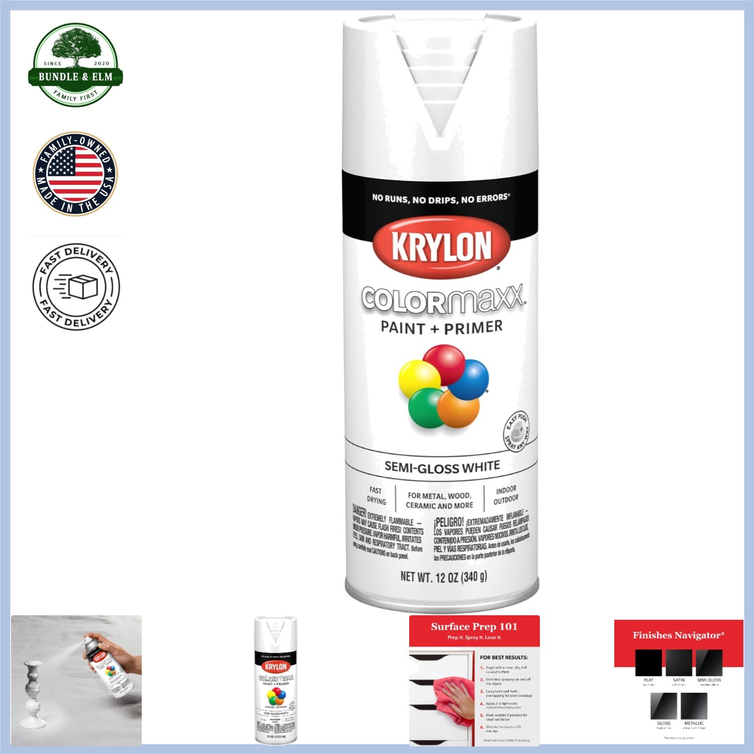 12 Ounce Spray Paint with Primer for Wood, Metal, Glass and Plastic Surfaces
